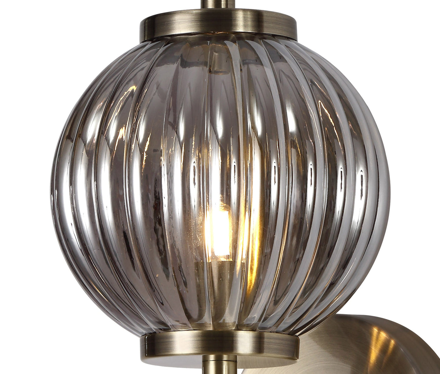 Quarry Wall Lamp, 1 x G9, Antique Brass and Smoked Glass