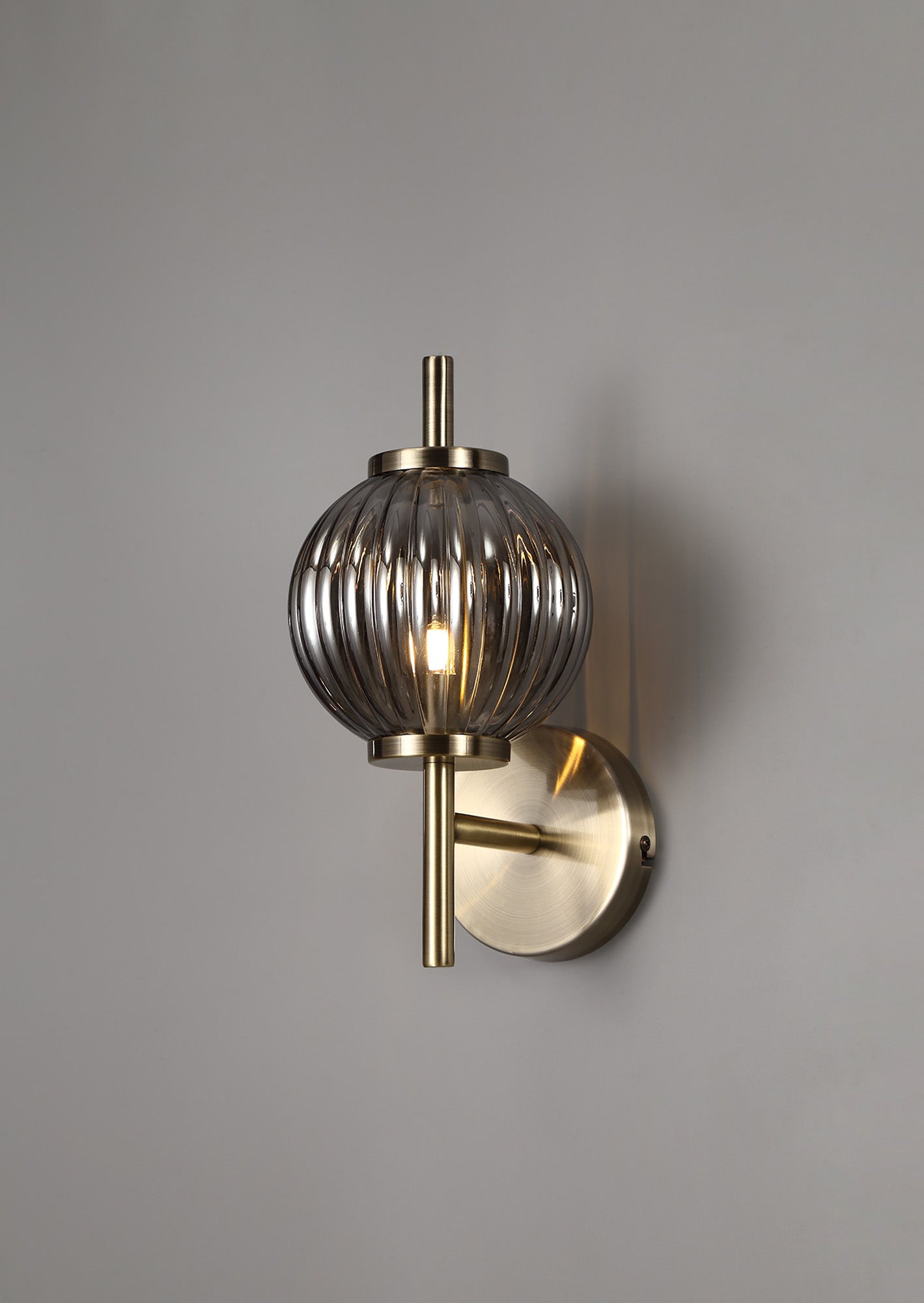 Quarry Wall Lamp, 1 x G9, Antique Brass and Smoked Glass
