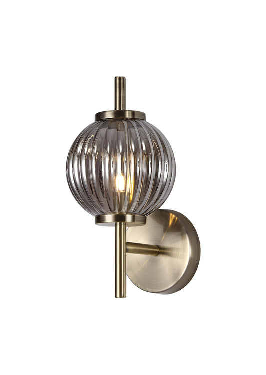 Quarry Wall Lamp, 1 x G9, Antique Brass and Smoked Glass