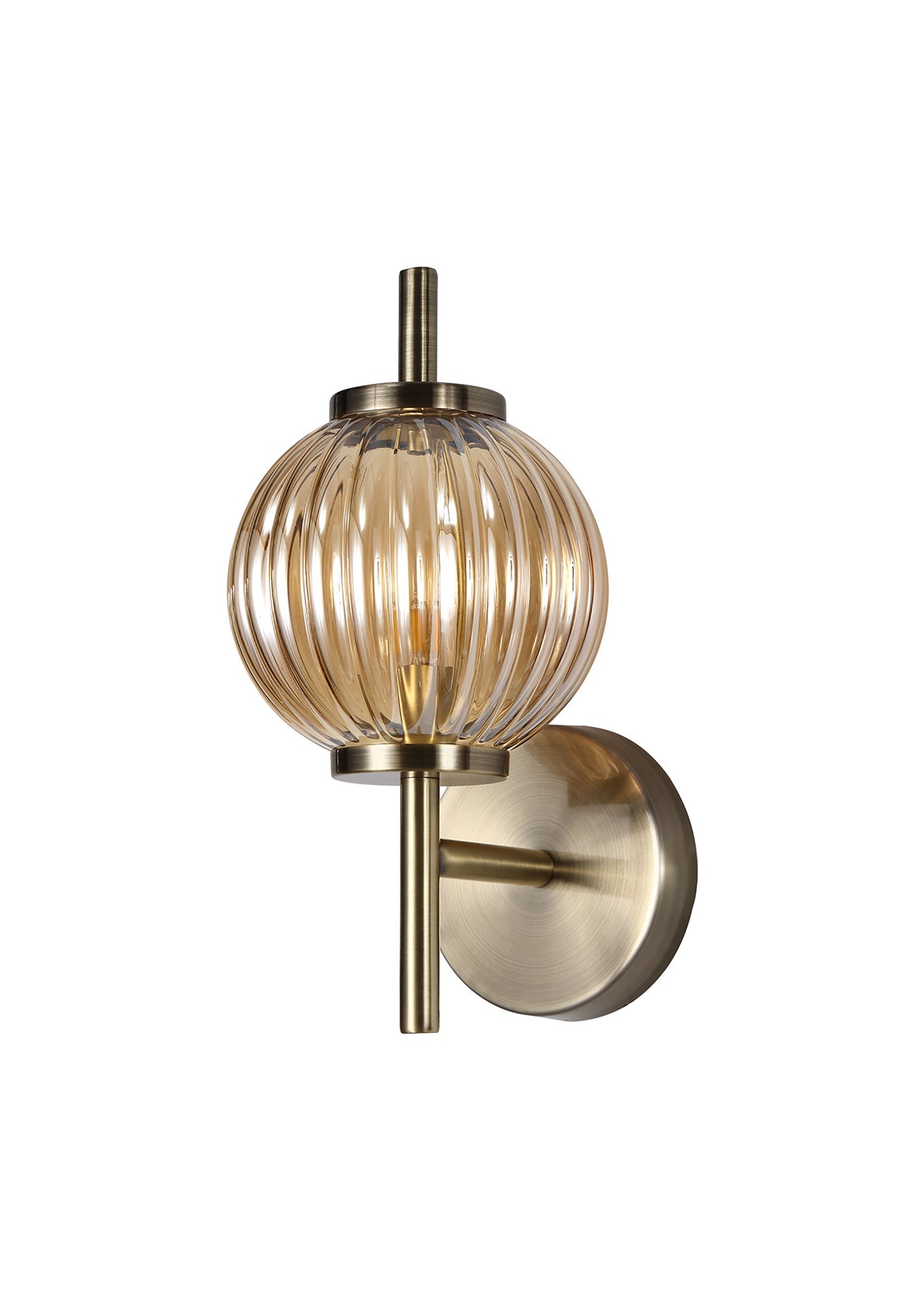 Quarry Wall Lamp, 1 x G9, Antique Brass and Amber Glass