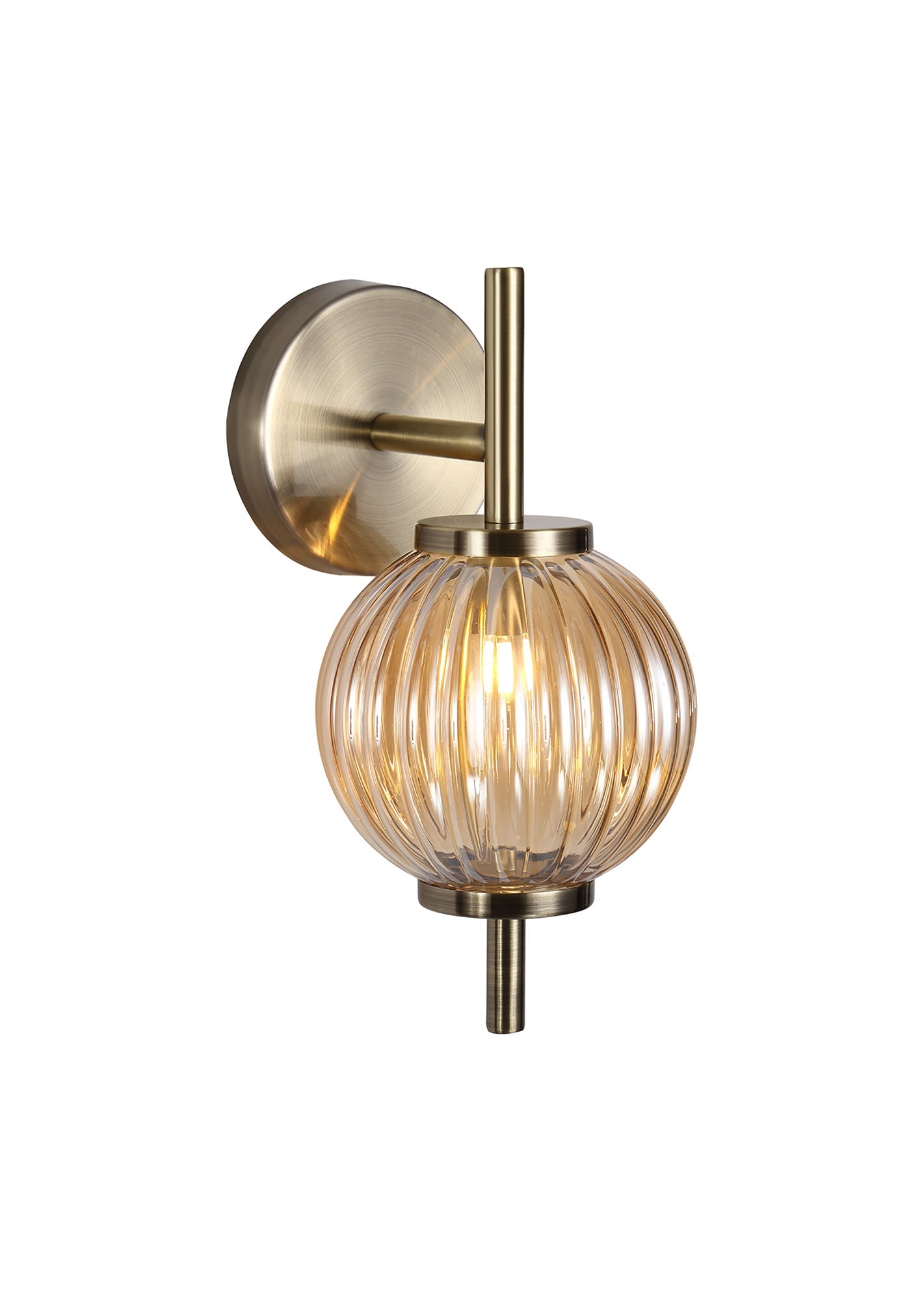 Quarry Wall Lamp, 1 x G9, Antique Brass and Amber Glass