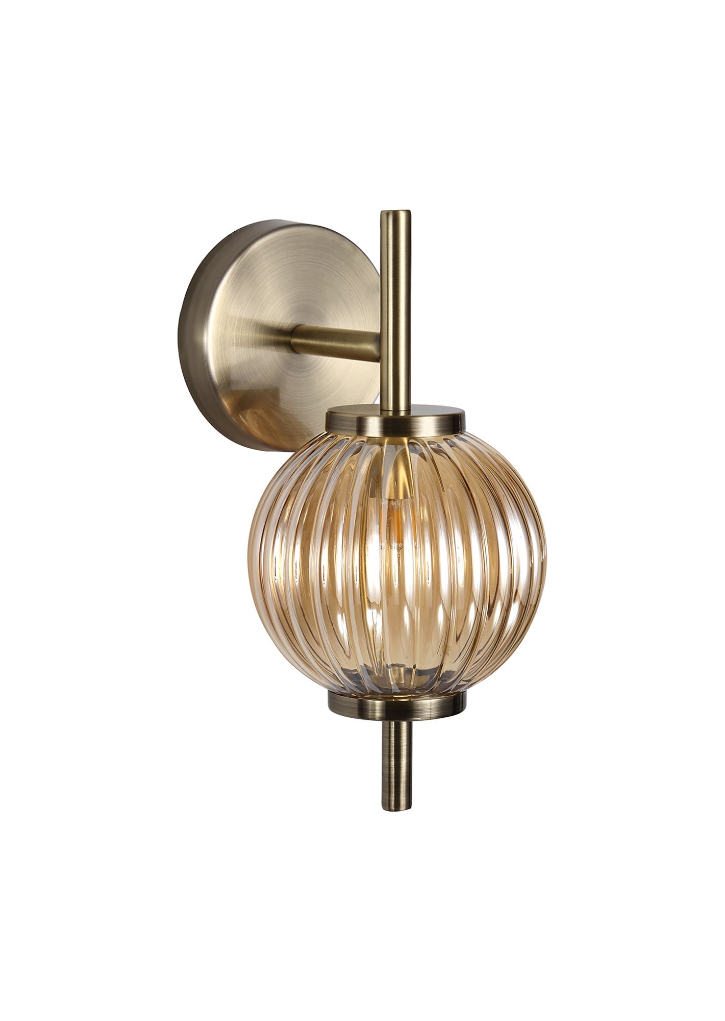 Quarry Wall Lamp, 1 x G9, Antique Brass and Amber Glass