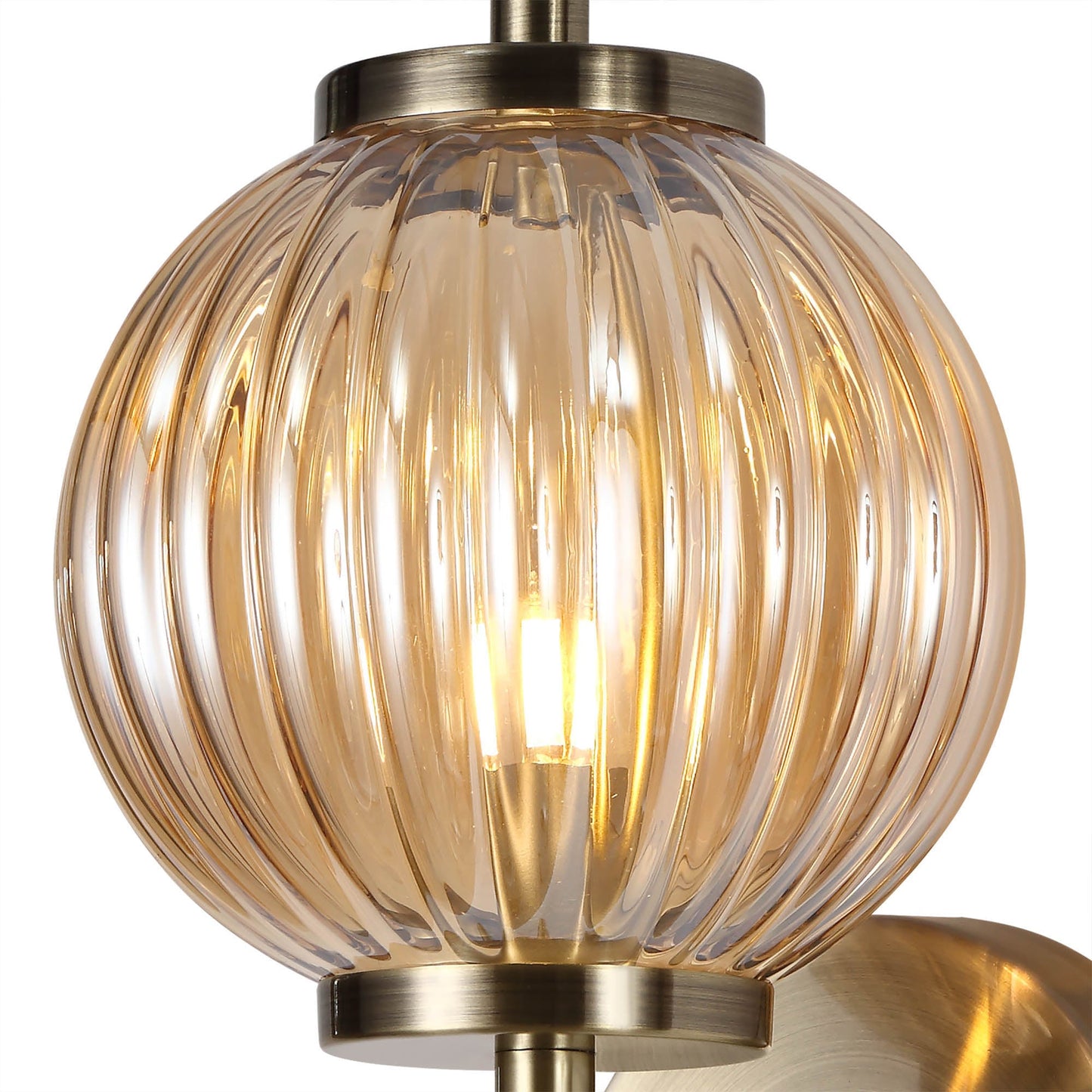 Quarry Wall Lamp, 1 x G9, Antique Brass and Amber Glass