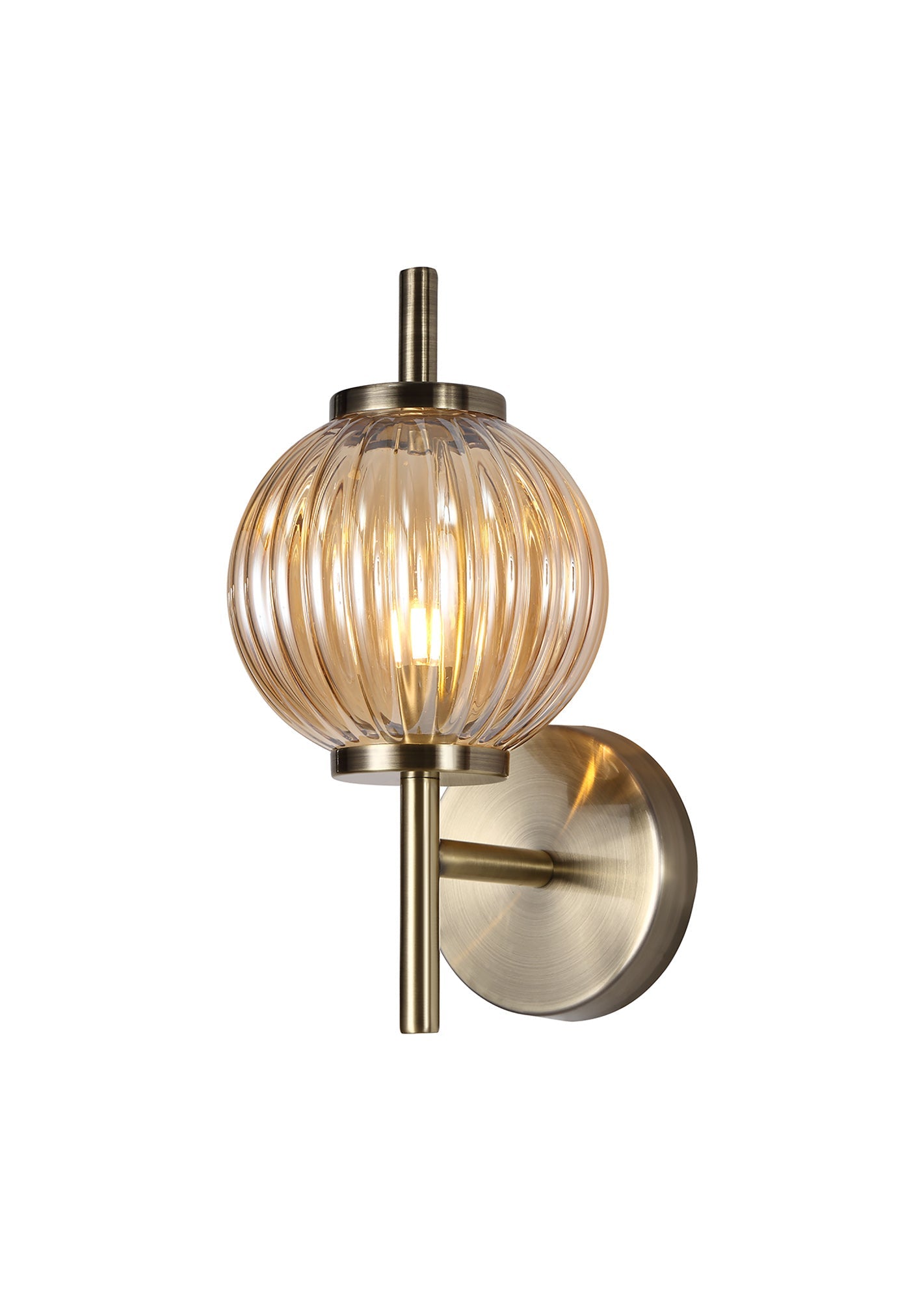 Quarry Wall Lamp, 1 x G9, Antique Brass and Amber Glass