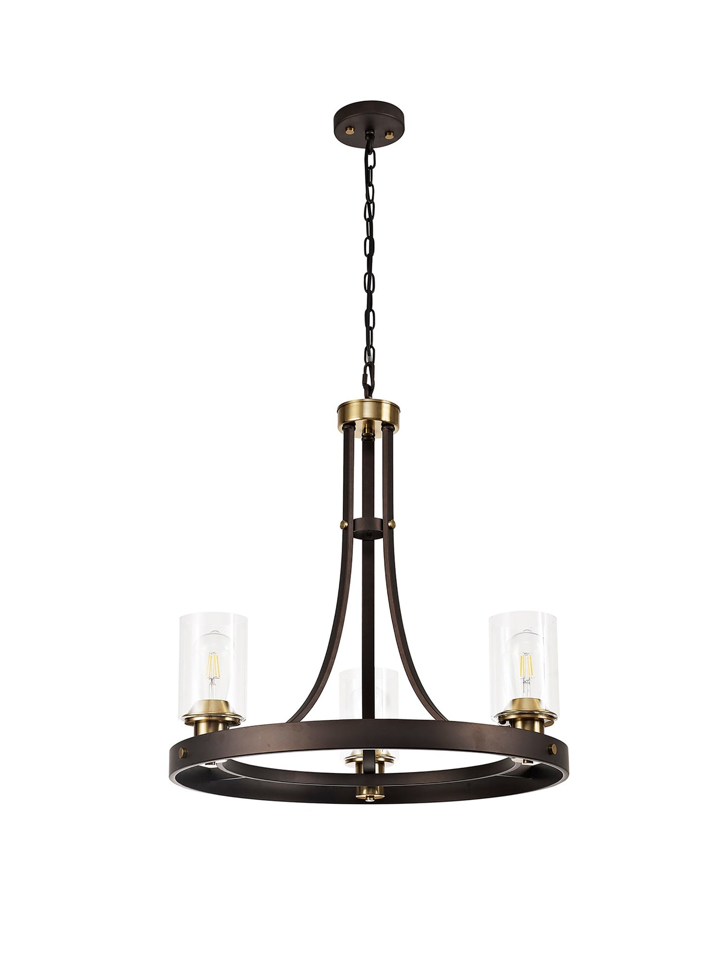 Roebuck Pendant 3 Light E27, Brown Oxide and Bronze With Clear Glass Shades