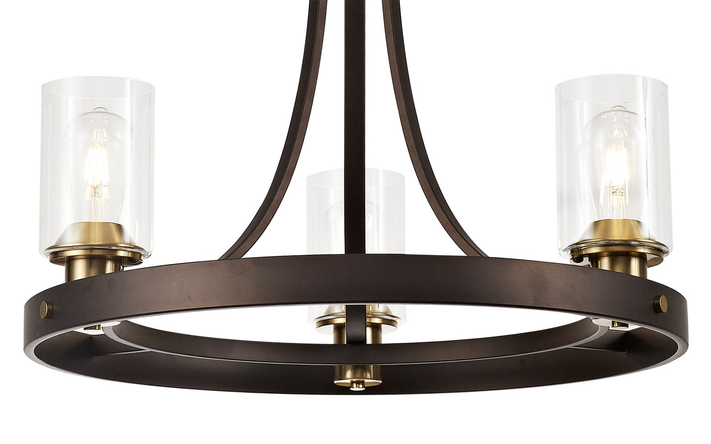 Roebuck Pendant 3 Light E27, Brown Oxide and Bronze With Clear Glass Shades