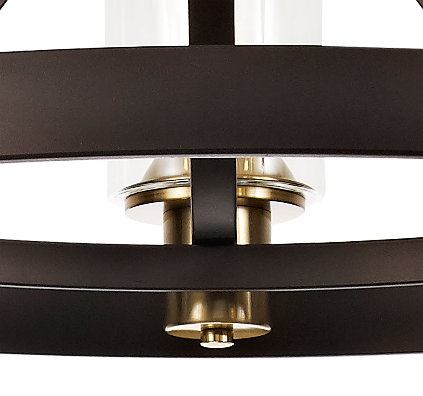 Roebuck Pendant 3 Light E27, Brown Oxide and Bronze With Clear Glass Shades