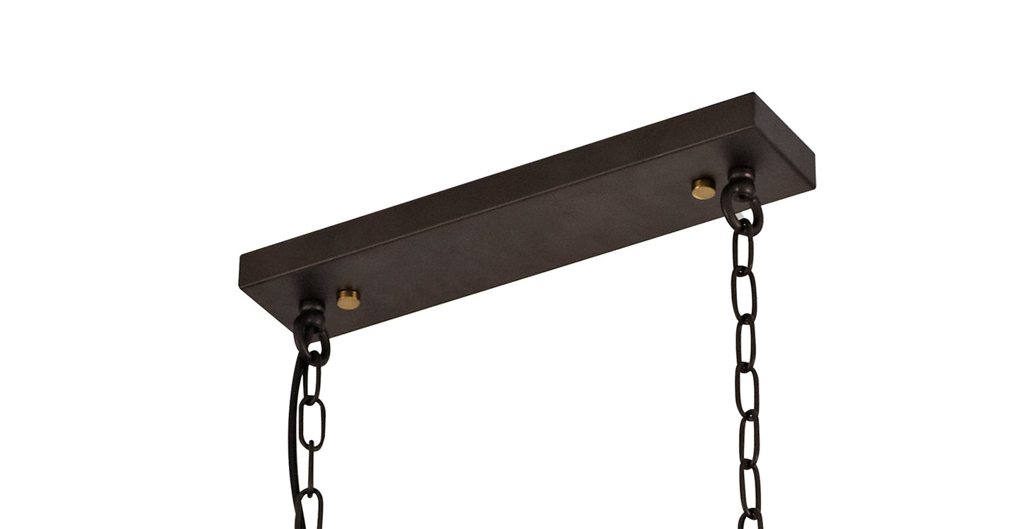 Roebuck Linear Pendant 6 Light E27, Brown Oxide and Bronze With Clear Glass Shades