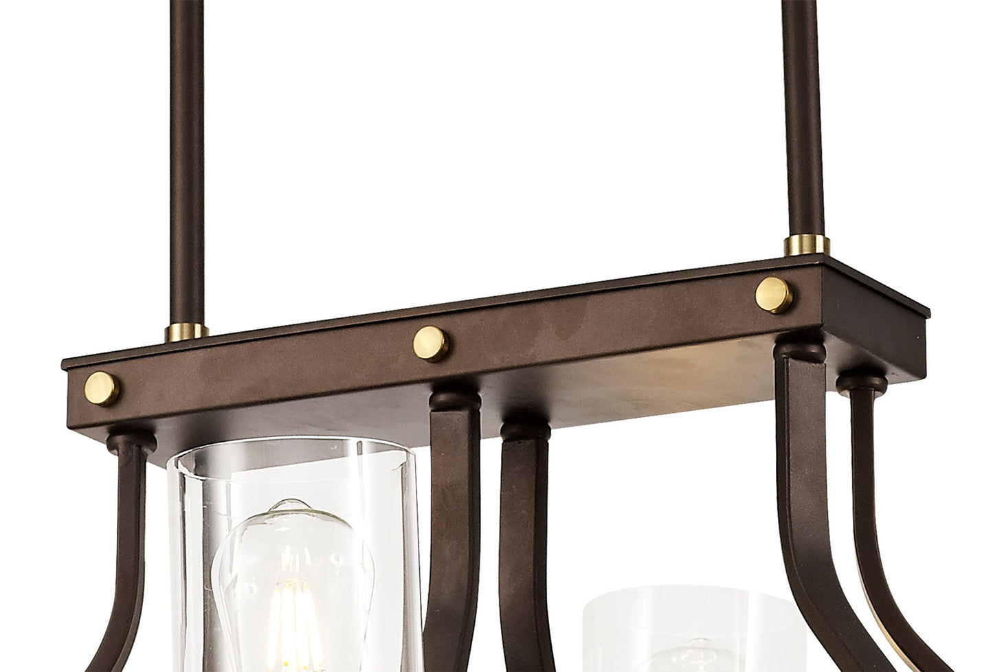 Roebuck Linear Pendant 6 Light E27, Brown Oxide and Bronze With Clear Glass Shades