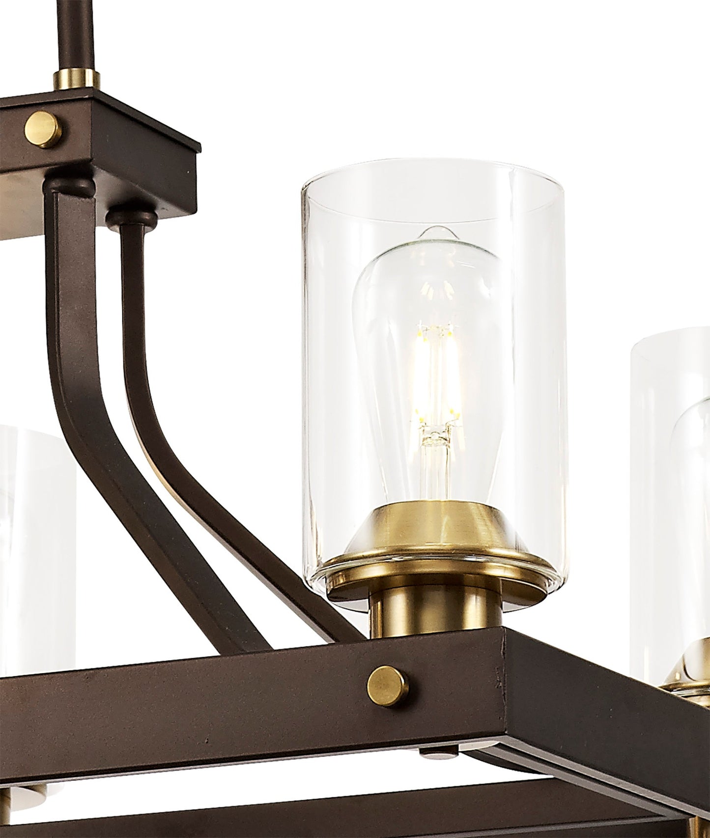 Roebuck Linear Pendant 6 Light E27, Brown Oxide and Bronze With Clear Glass Shades