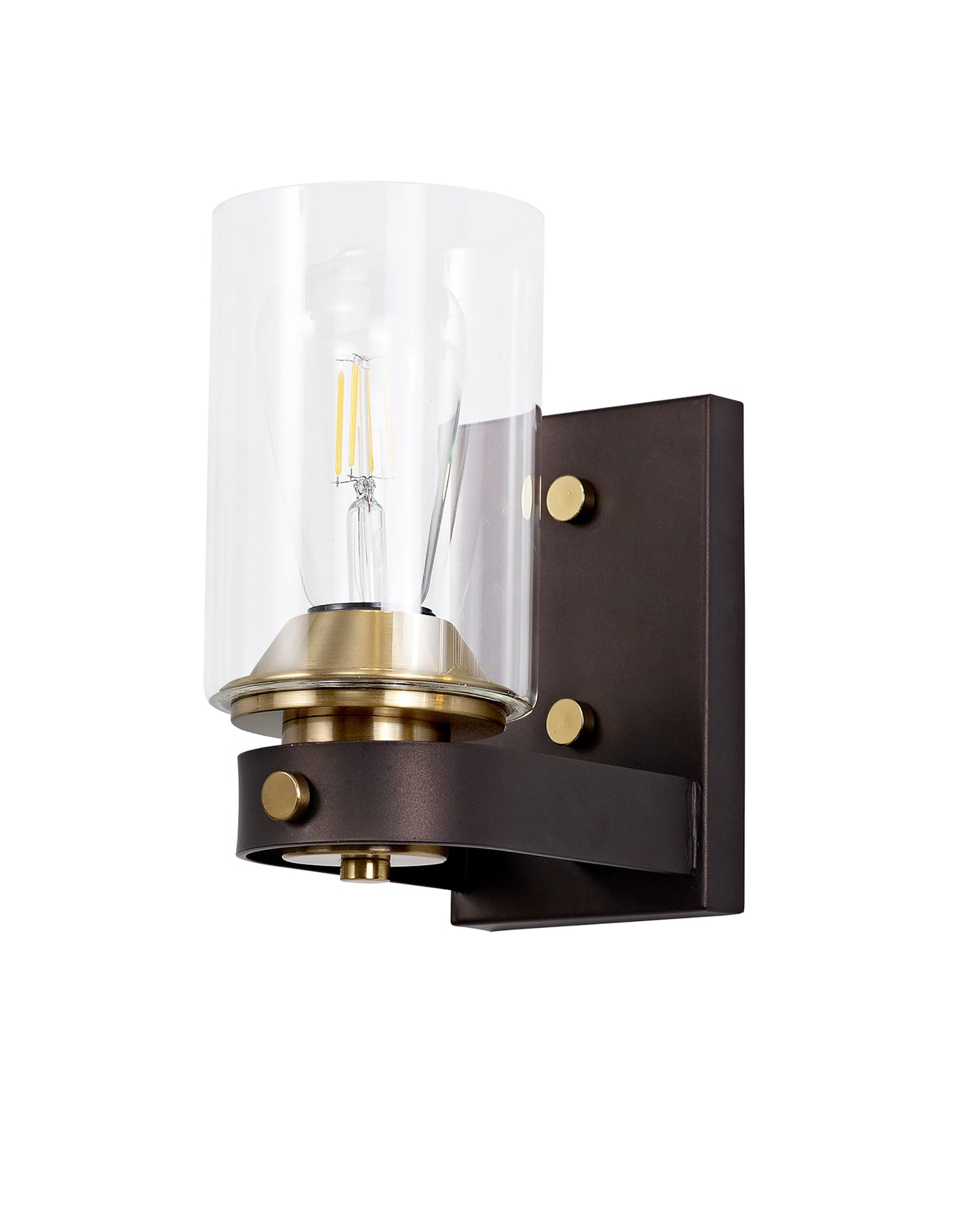 Roebuck Wall Lamp 1 Light E27, Brown Oxide and Bronze With Clear Glass Shades