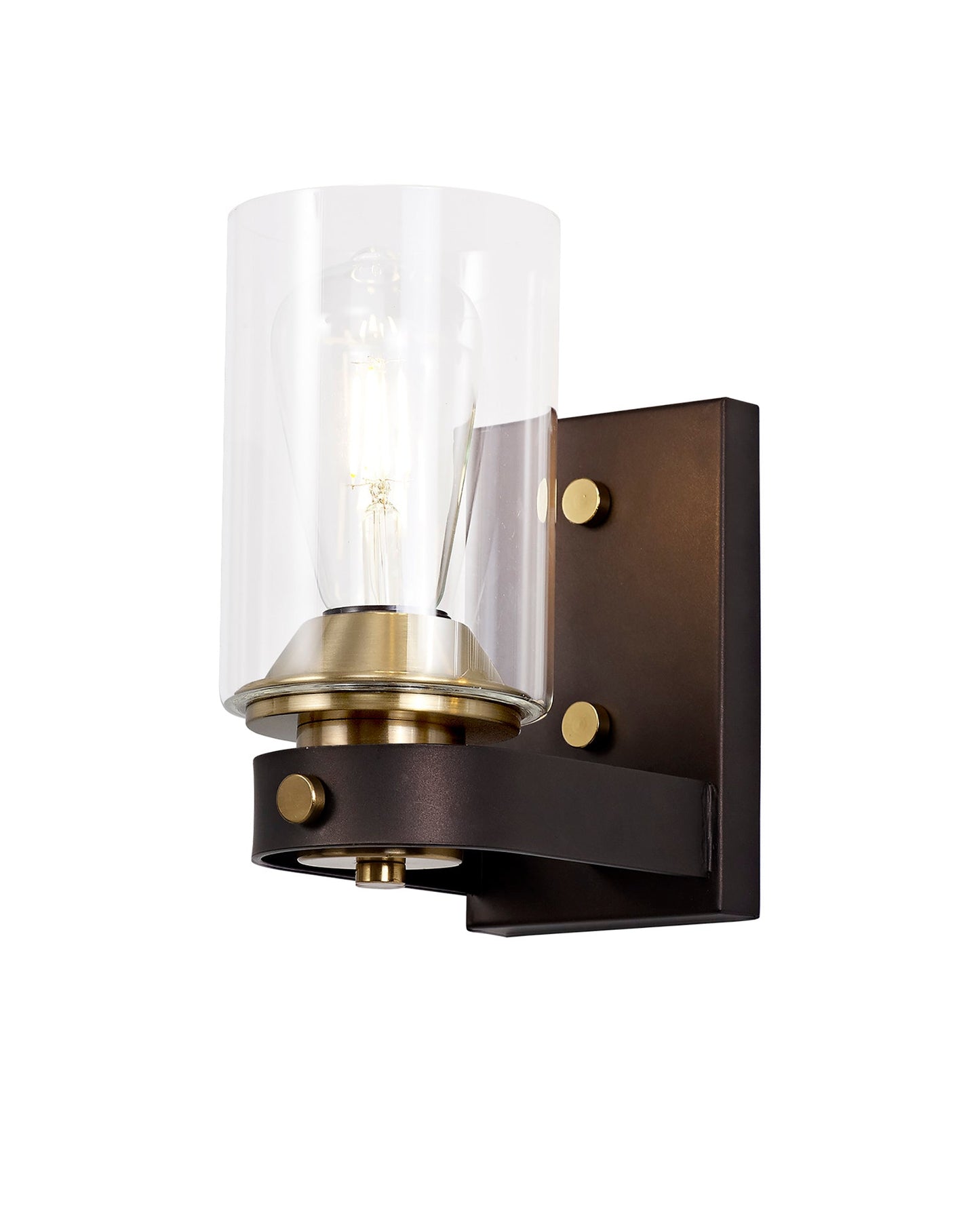 Roebuck Wall Lamp 1 Light E27, Brown Oxide and Bronze With Clear Glass Shades
