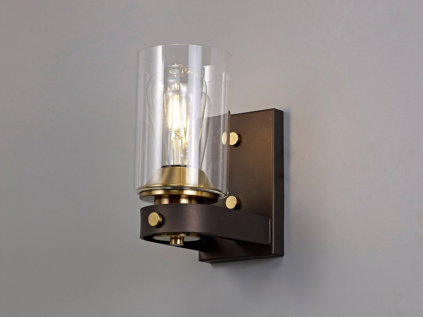 Roebuck Wall Lamp 1 Light E27, Brown Oxide and Bronze With Clear Glass Shades