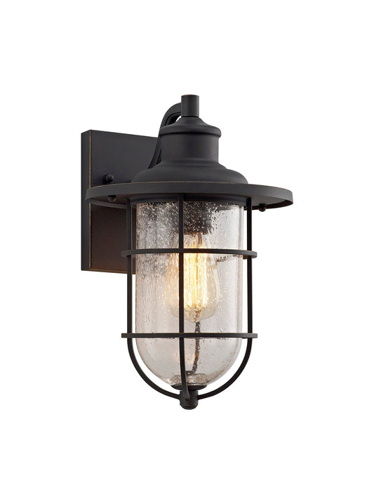 Rostherne Wall Lamp, 1 x E27, Black and Gold With Seeded Clear Glass, IP54, 2yrs Warranty