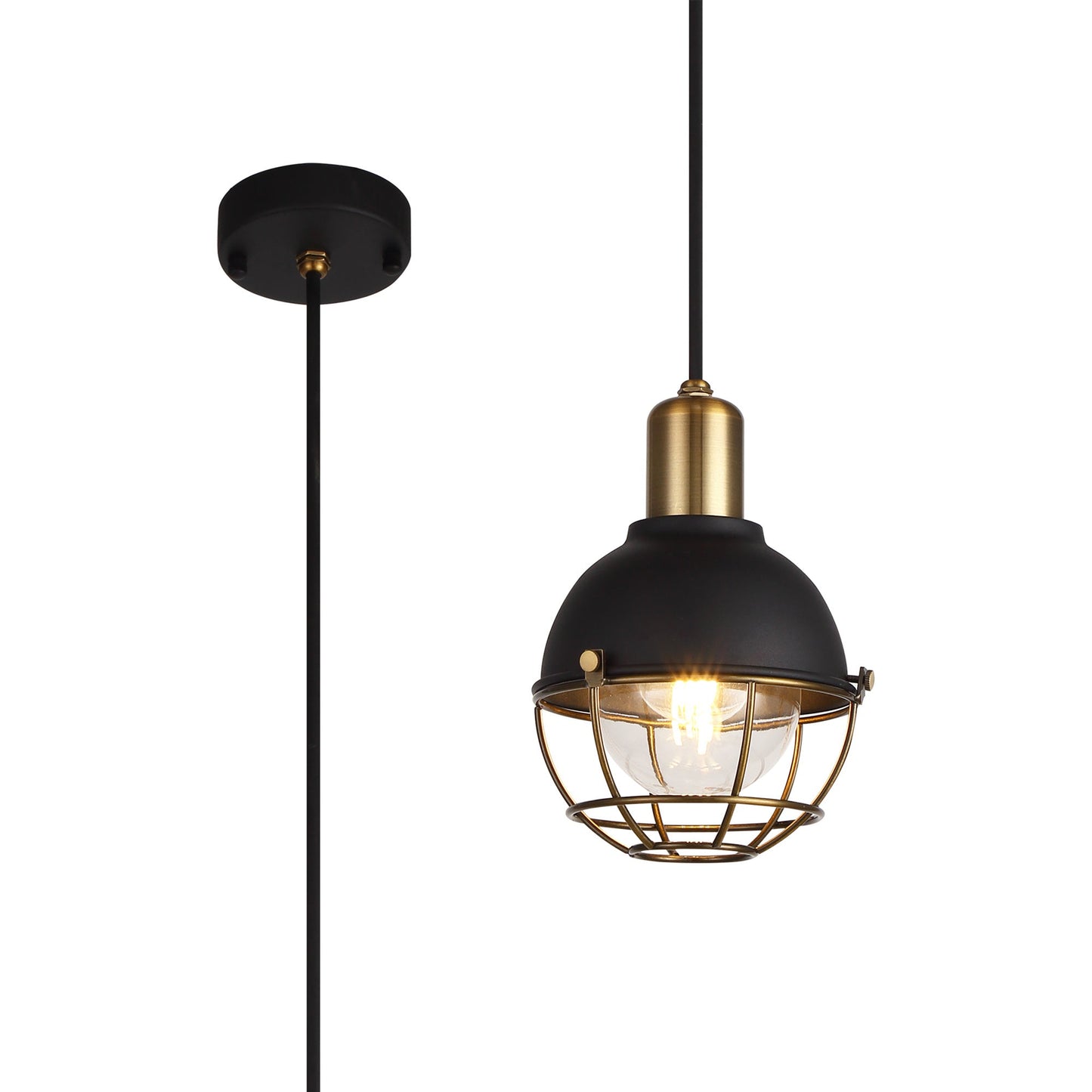 Ruskin Pendant, 1 Light E27, IP65, Matt Black and Brushed Bronze, 2yrs Warranty