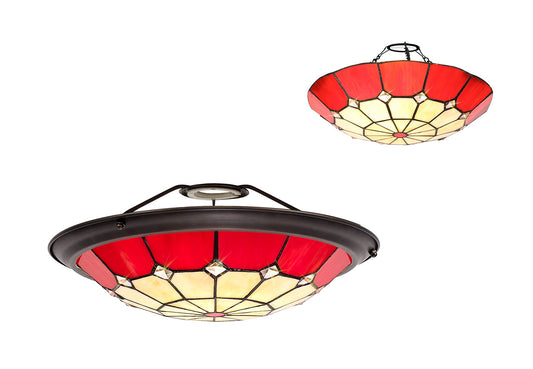 Saltney, Tiffany 35cm Non-electric Uplighter Shade, Cream and Red and Clear Crystal Centre and Aged Antique Brass Trim