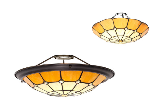 Saltney, Tiffany 35cm Non-Electric Uplighter Shade, Cream and Beige and Clear Crystal Centre and Aged Antique Brass Trim