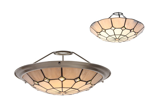 Saltney, Tiffany 35cm Non-electric Uplighter Shade, Cream and Grey and Crystal Centre and Satin Nickel Brass Trim