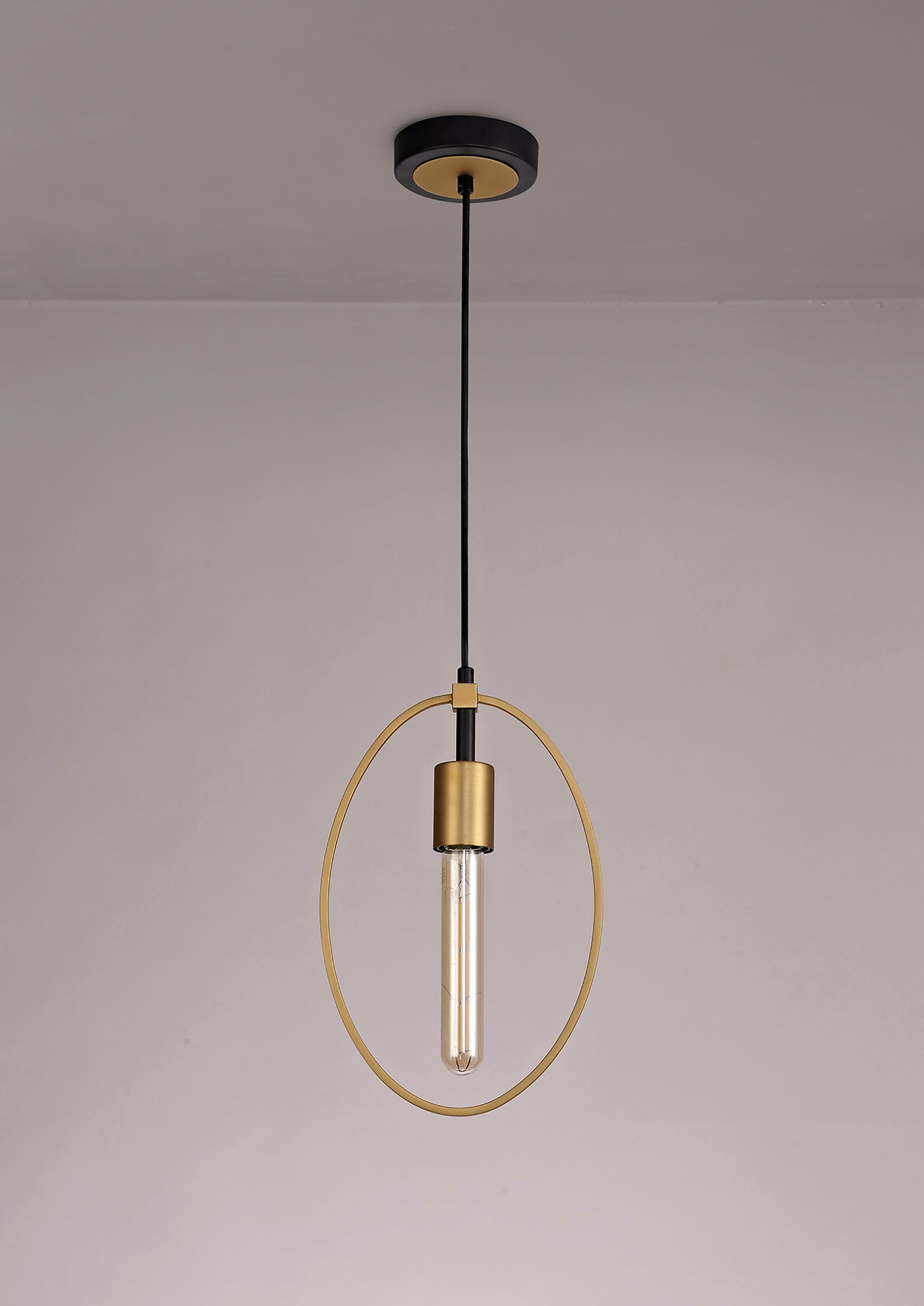 Sandbach Single Small Circle Pendant, 1 Light E27, Sand Gold and Matt Black