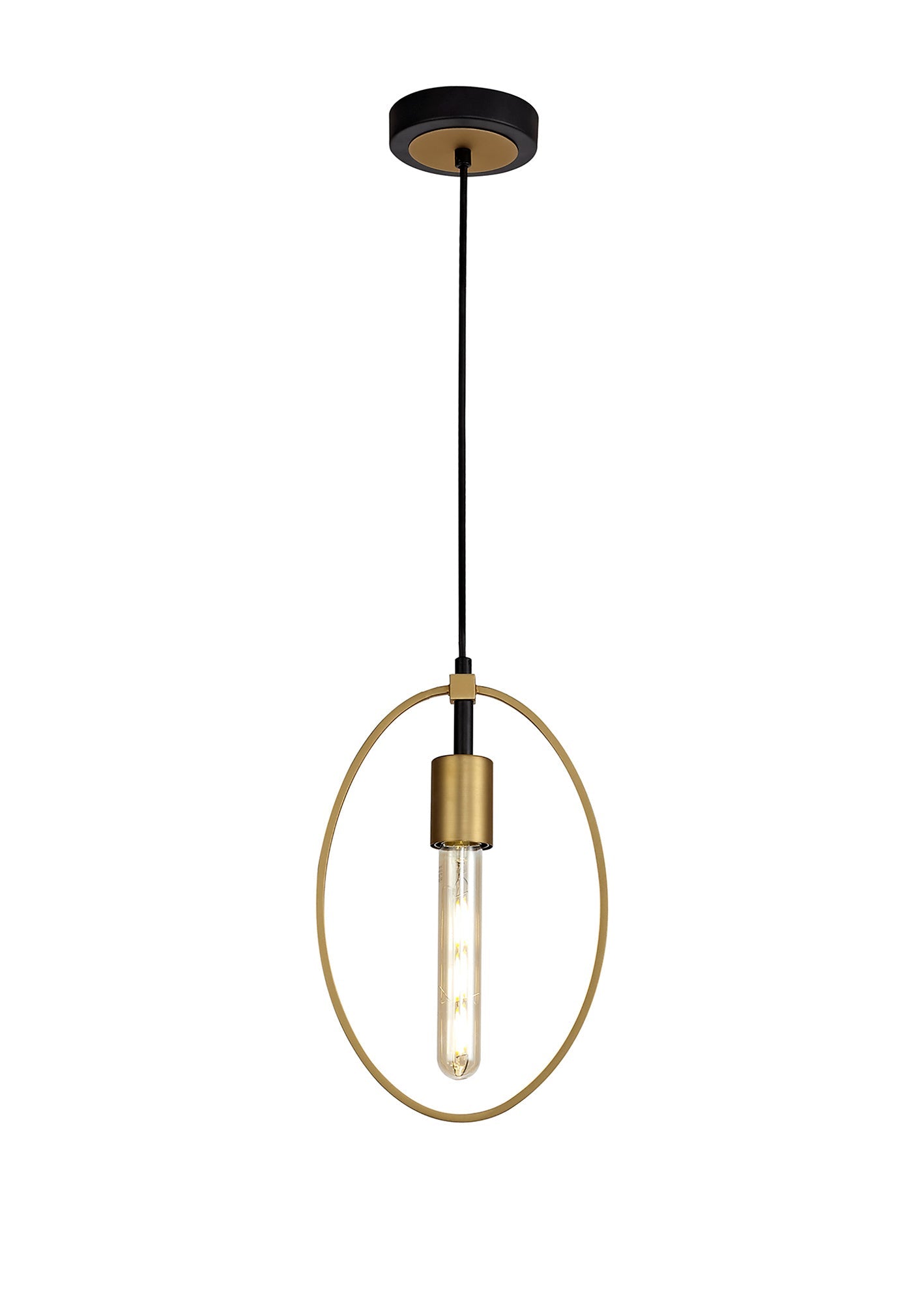 Sandbach Single Small Circle Pendant, 1 Light E27, Sand Gold and Matt Black