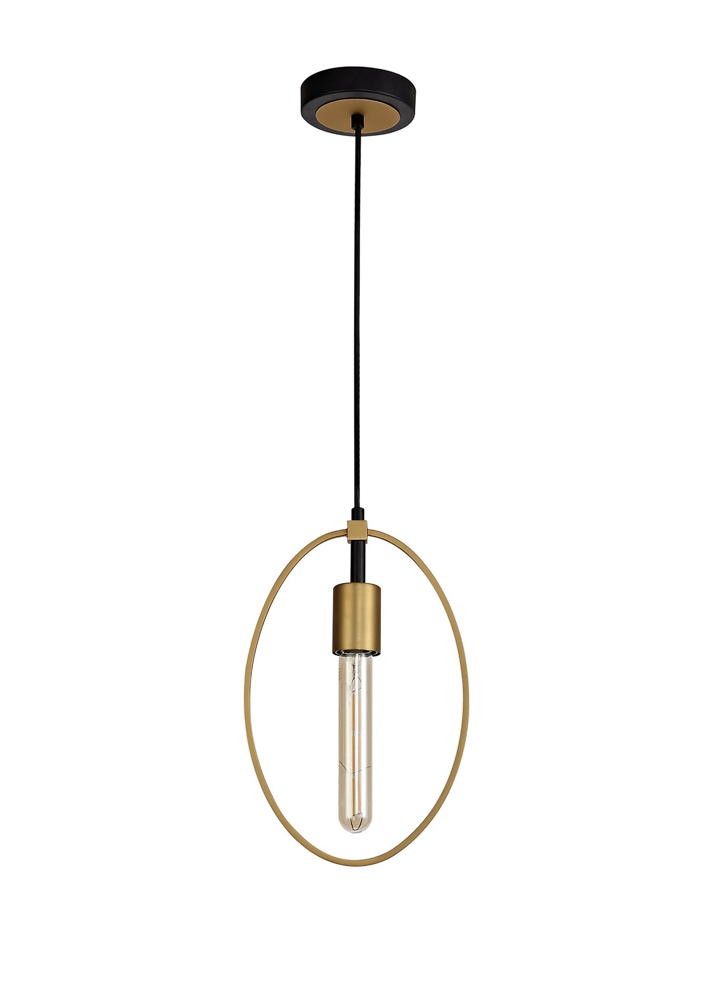 Sandbach Single Small Circle Pendant, 1 Light E27, Sand Gold and Matt Black