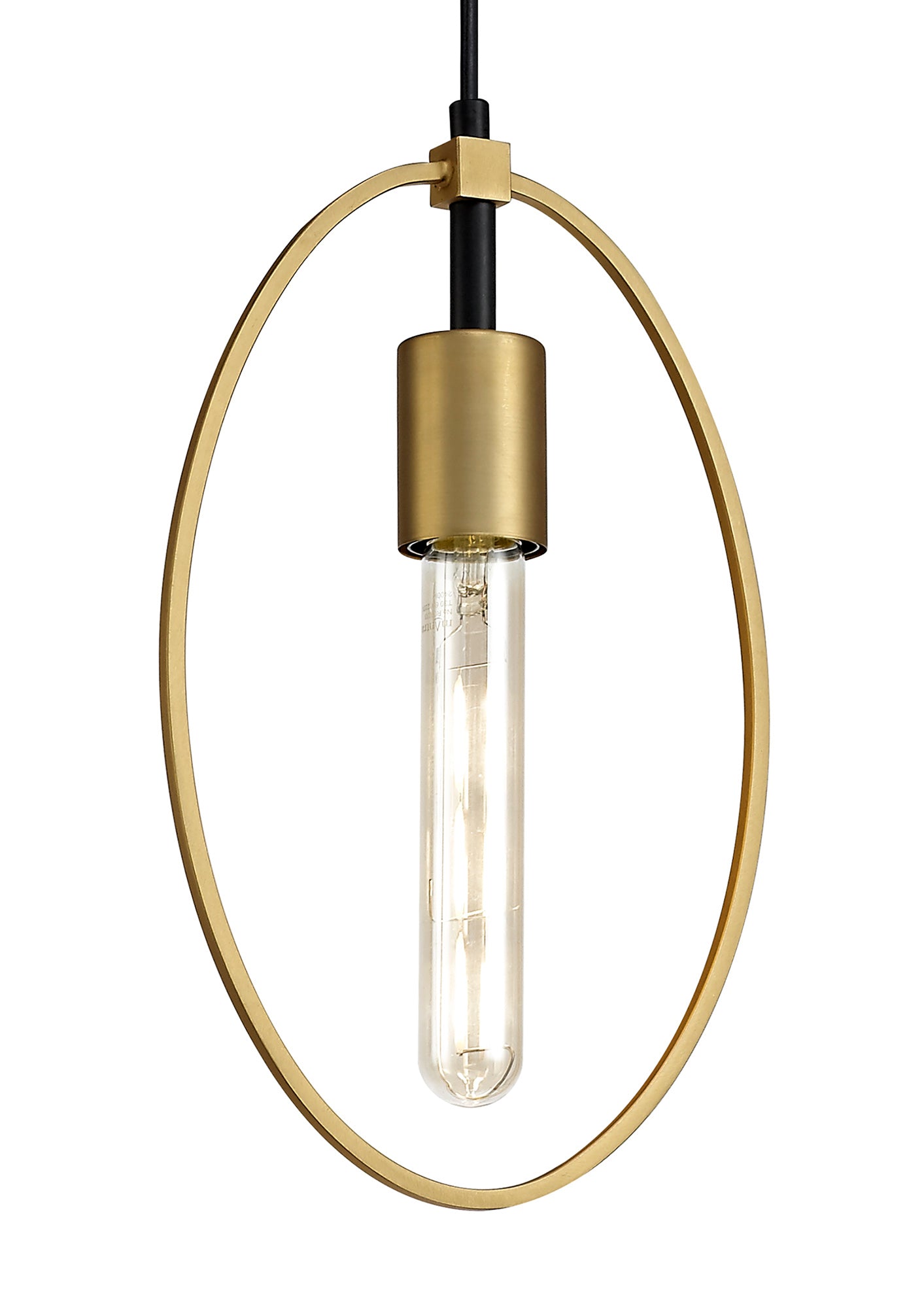 Sandbach Single Small Circle Pendant, 1 Light E27, Sand Gold and Matt Black