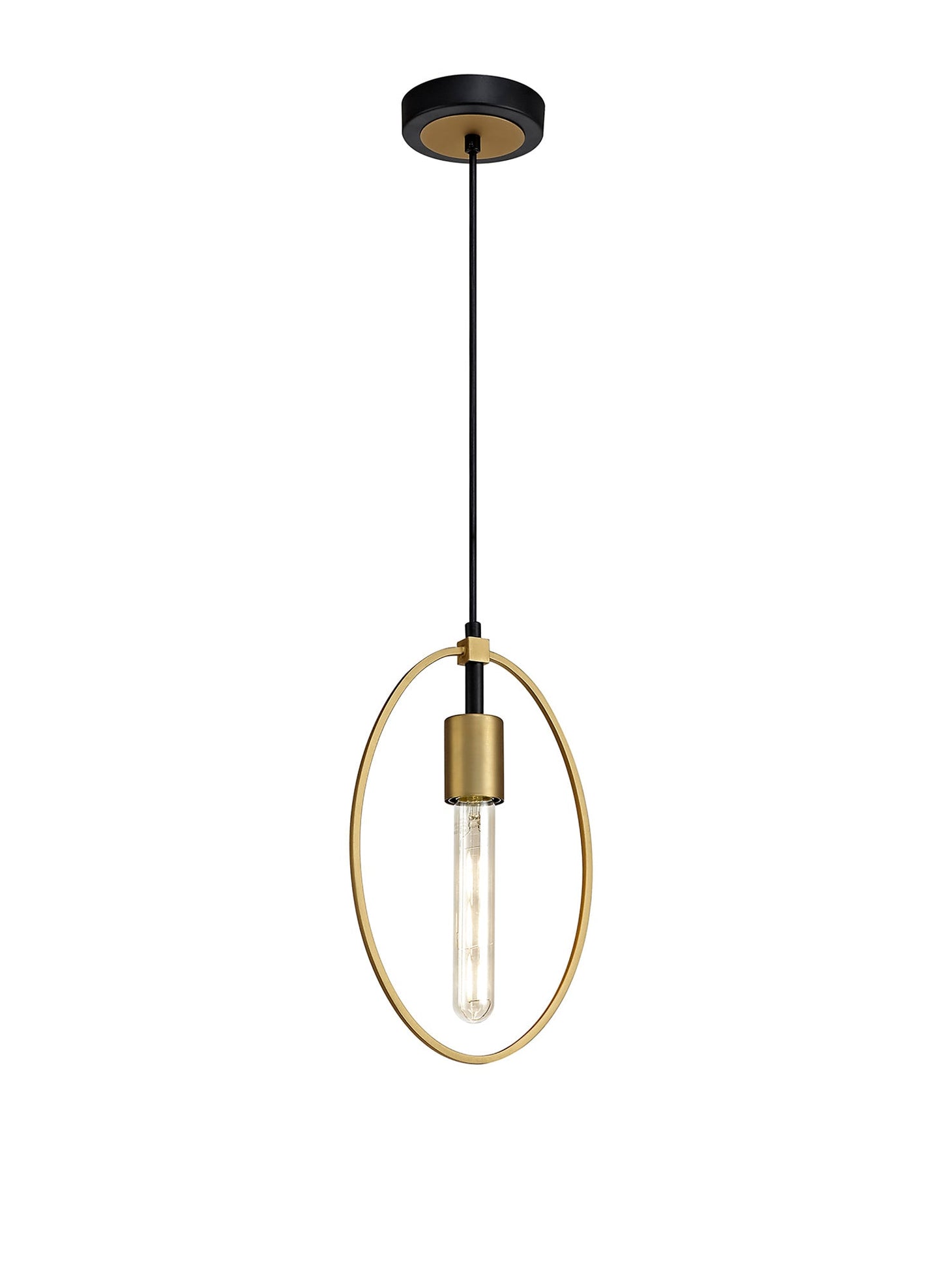 Sandbach Single Small Circle Pendant, 1 Light E27, Sand Gold and Matt Black