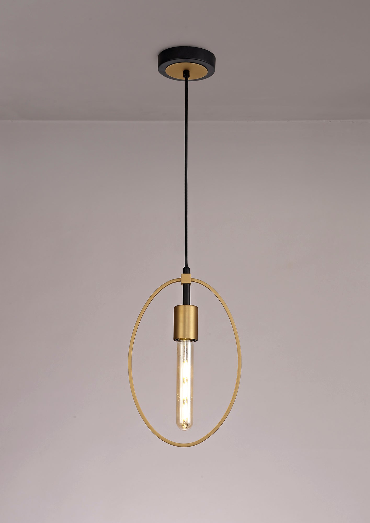 Sandbach Single Small Circle Pendant, 1 Light E27, Sand Gold and Matt Black