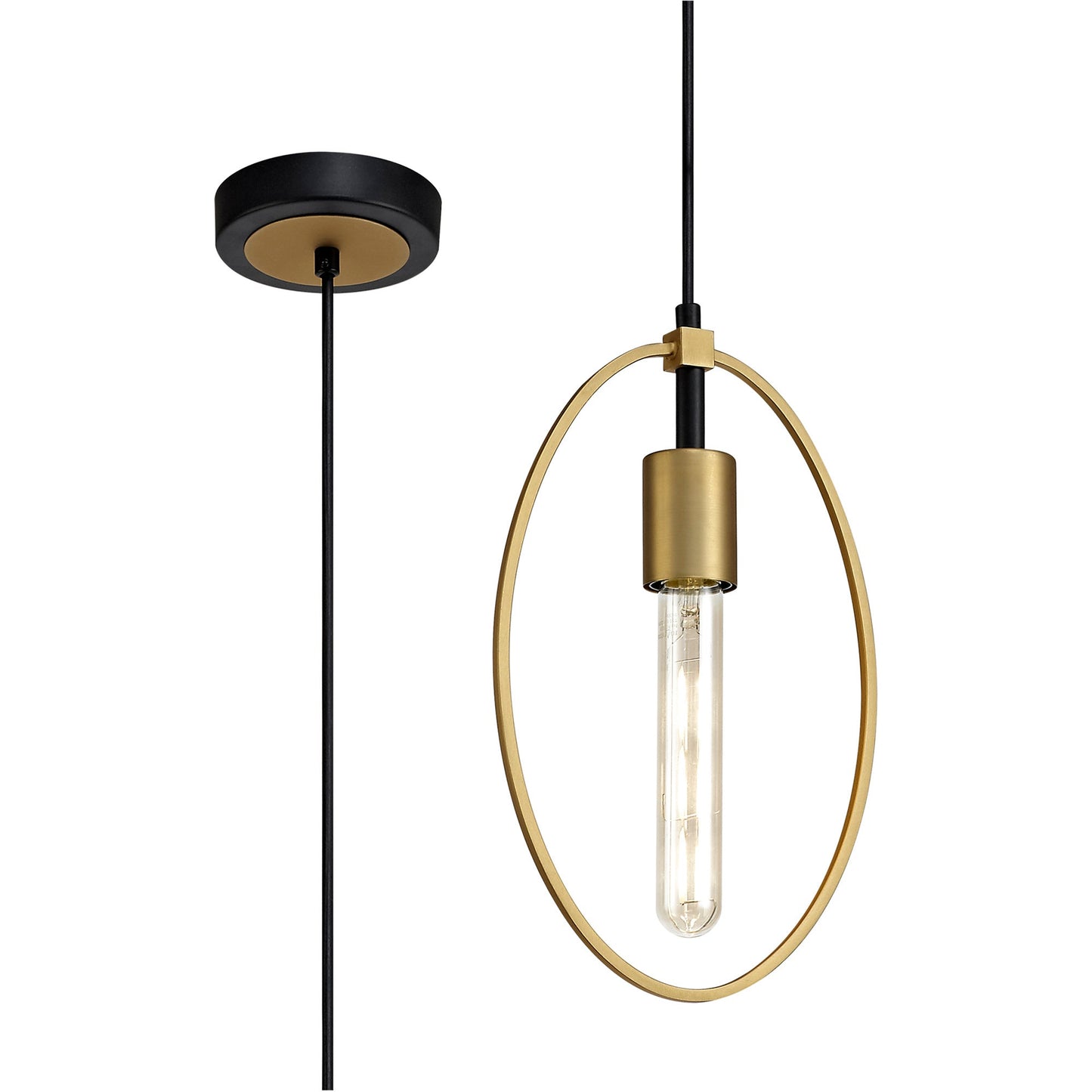 Sandbach Single Small Circle Pendant, 1 Light E27, Sand Gold and Matt Black