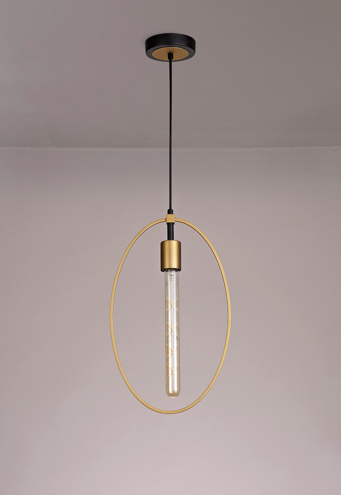 Sandbach Single Large Circle Pendant, 1 Light E27, Sand Gold and Matt Black