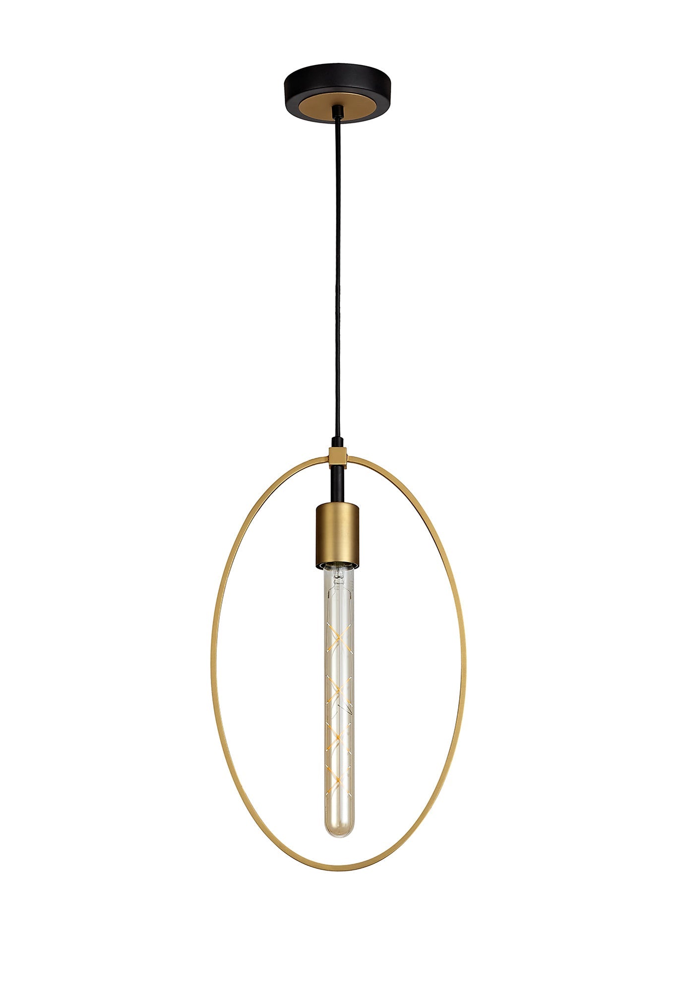 Sandbach Single Large Circle Pendant, 1 Light E27, Sand Gold and Matt Black
