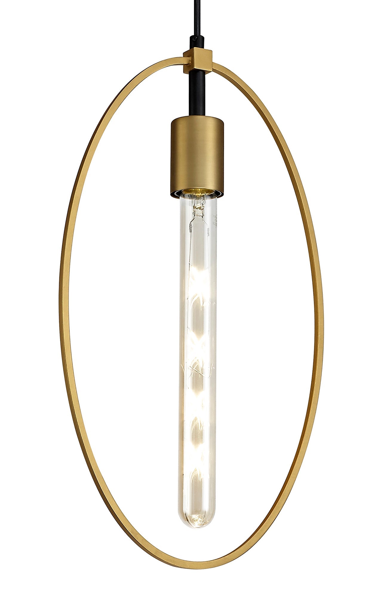Sandbach Single Large Circle Pendant, 1 Light E27, Sand Gold and Matt Black