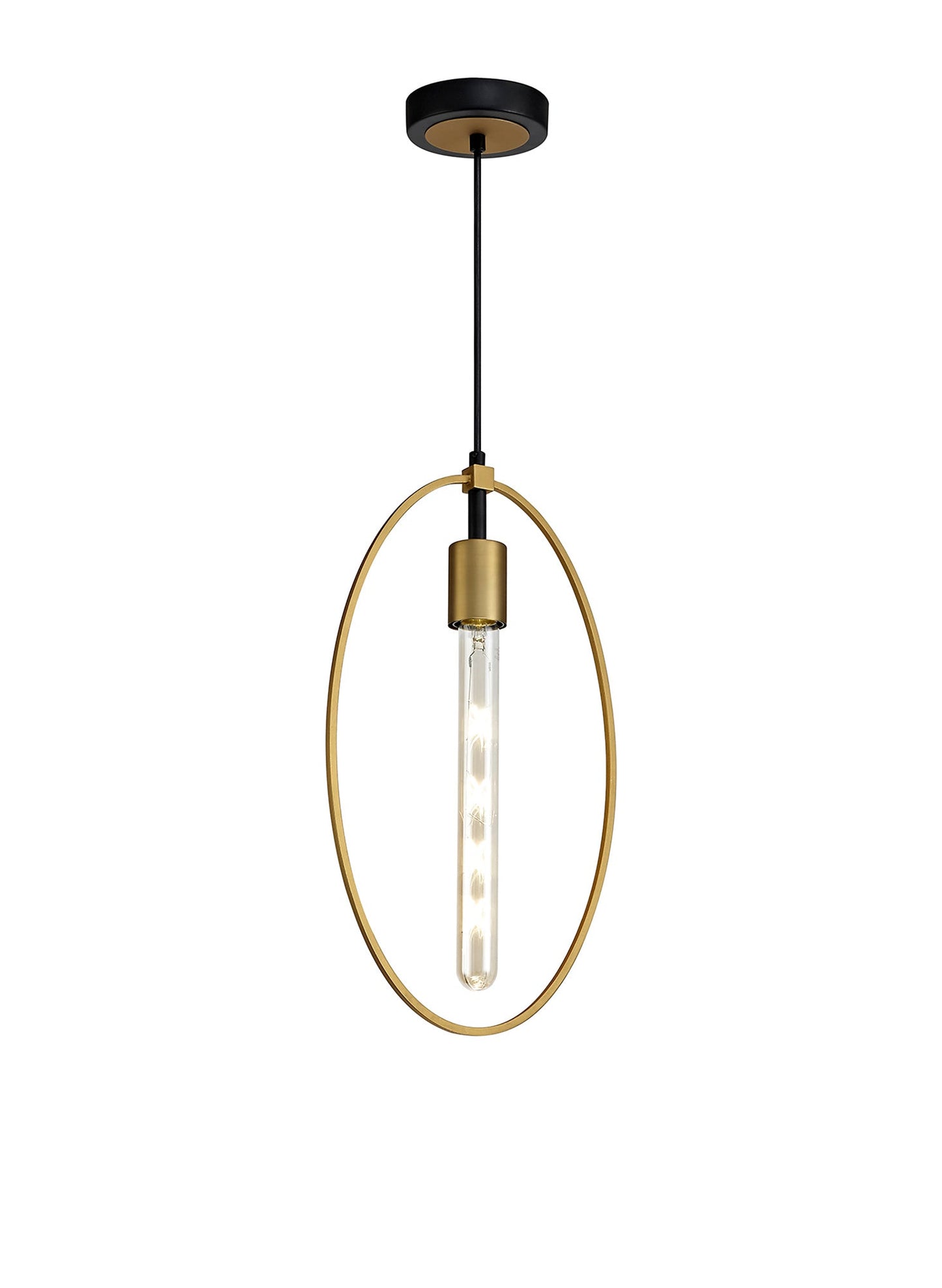 Sandbach Single Large Circle Pendant, 1 Light E27, Sand Gold and Matt Black