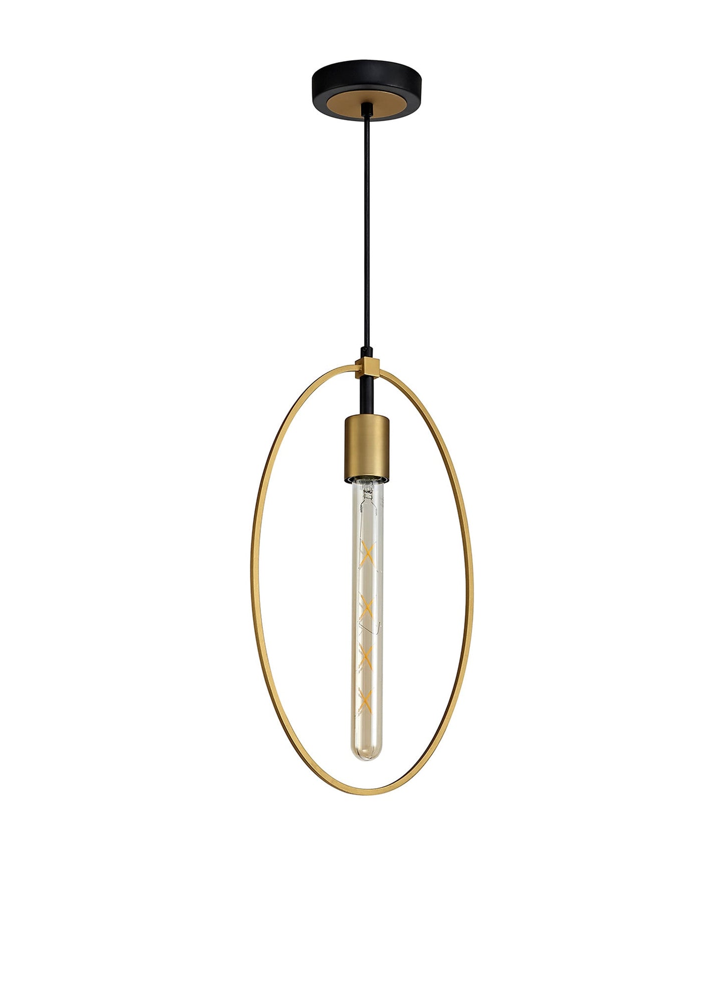 Sandbach Single Large Circle Pendant, 1 Light E27, Sand Gold and Matt Black