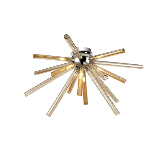 Sandiway Semi-Flush 8 Light G9, Amber & Champagne and Polished Chrome