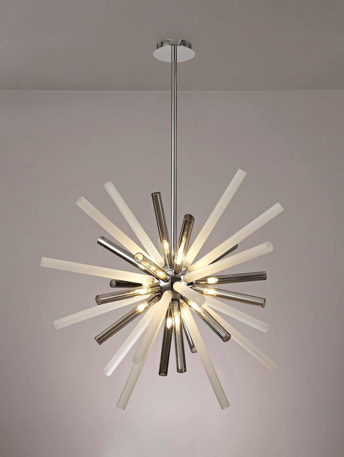 Sandiway Pendant 16 Light G9, Smoked & Frosted and Polished Chrome