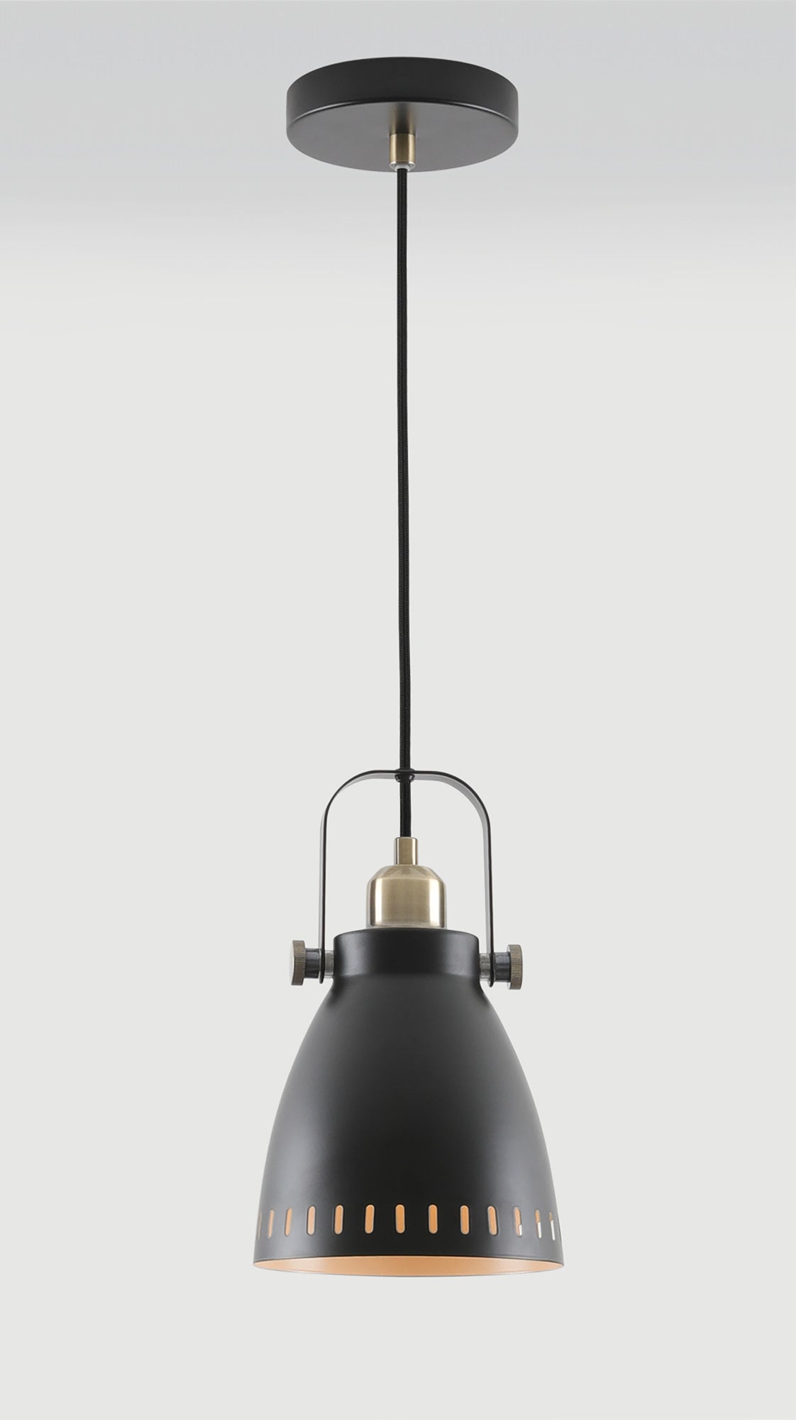 Snelson Small Pendant, 1 x E27, Matt Black and Antique Brass and Khaki