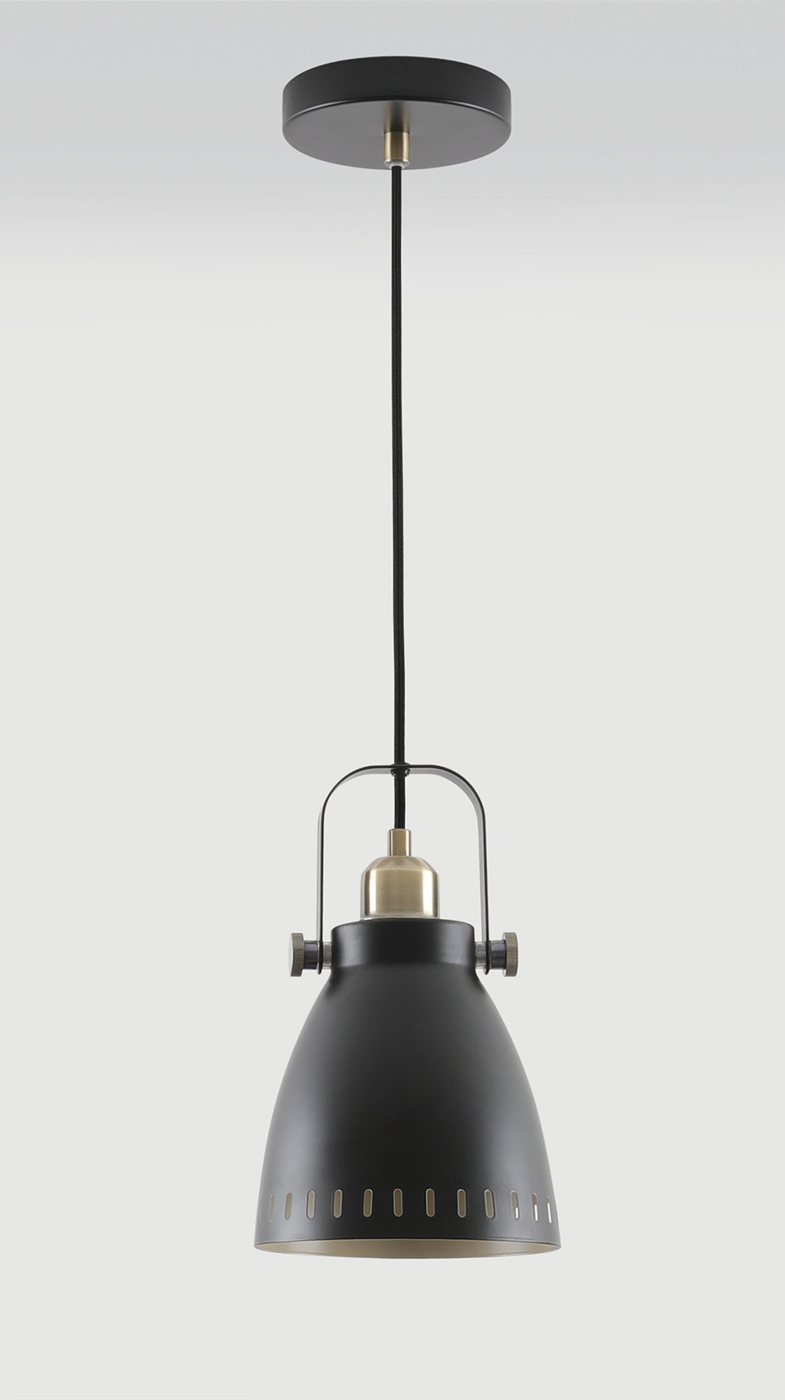 Snelson Small Pendant, 1 x E27, Matt Black and Antique Brass and Khaki
