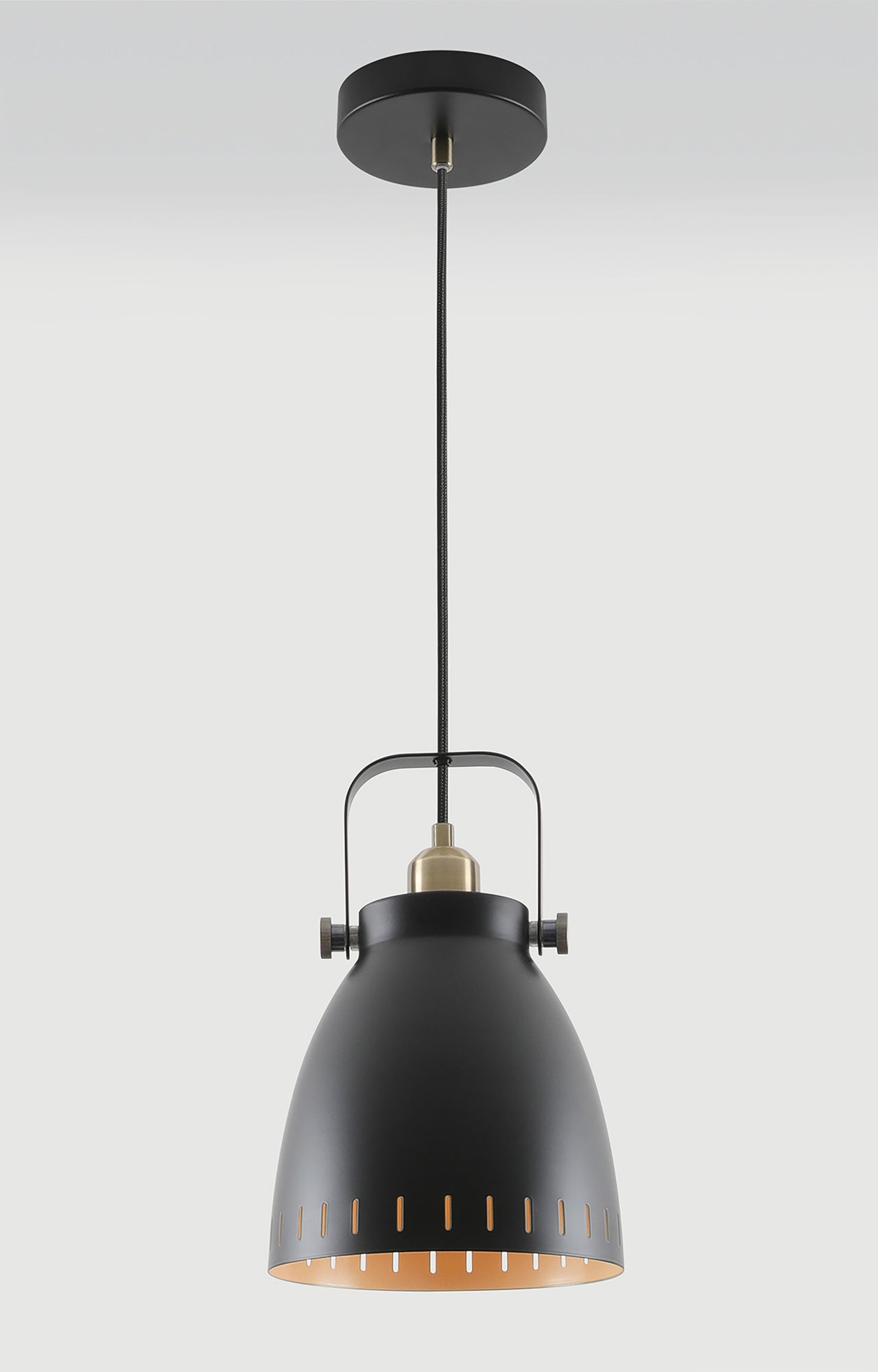 Snelson Medium Pendant, 1 x E27, Matt Black and Antique Brass and Khaki