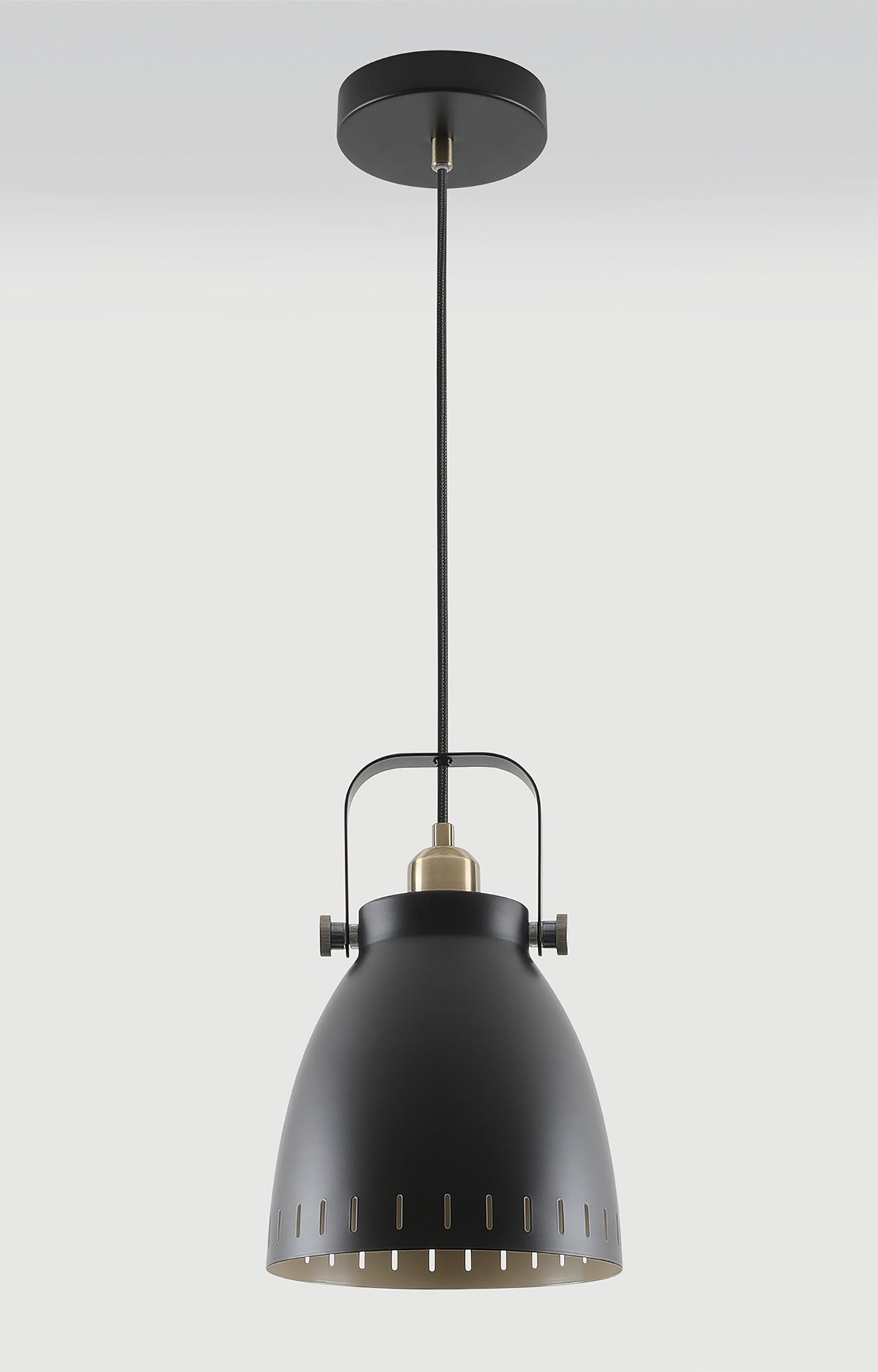 Snelson Medium Pendant, 1 x E27, Matt Black and Antique Brass and Khaki