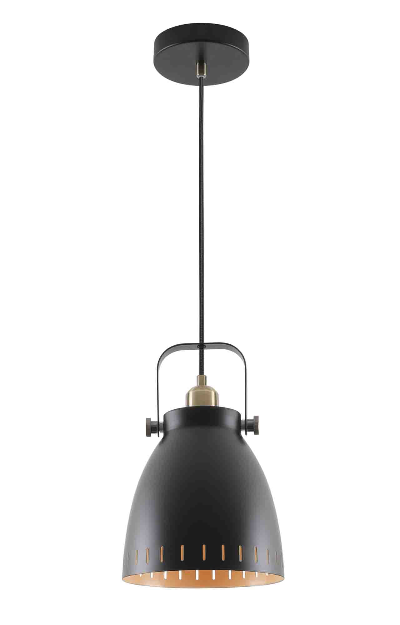 Snelson Medium Pendant, 1 x E27, Matt Black and Antique Brass and Khaki