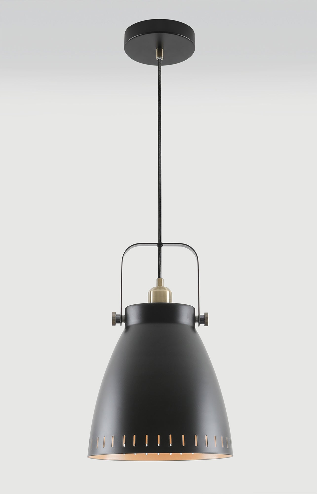 Snelson Large Pendant, 1 x E27, Matt Black and Antique Brass and Khaki