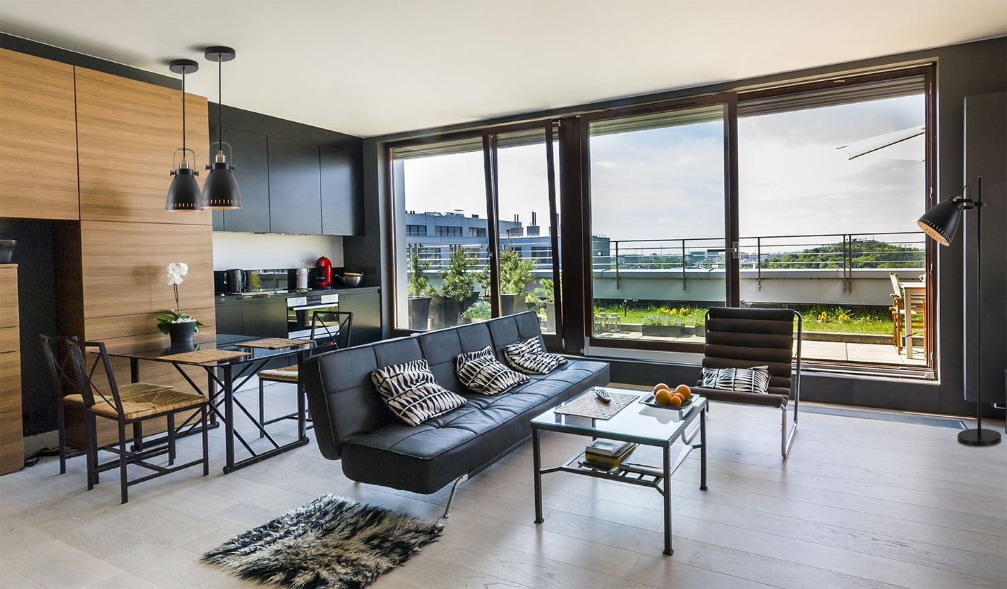 Snelson Linear Pendant, 3 x E27, Matt Black and Antique Brass and Khaki