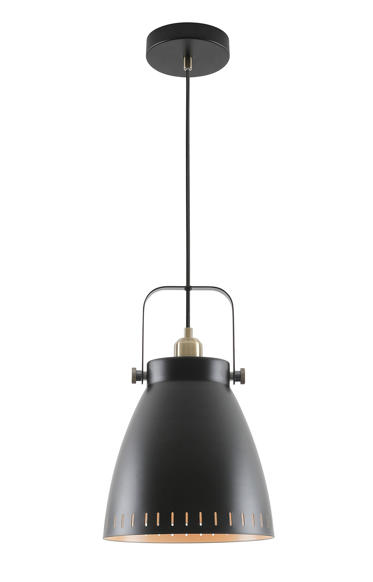 Snelson Large Pendant, 1 x E27, Matt Black and Antique Brass and Khaki