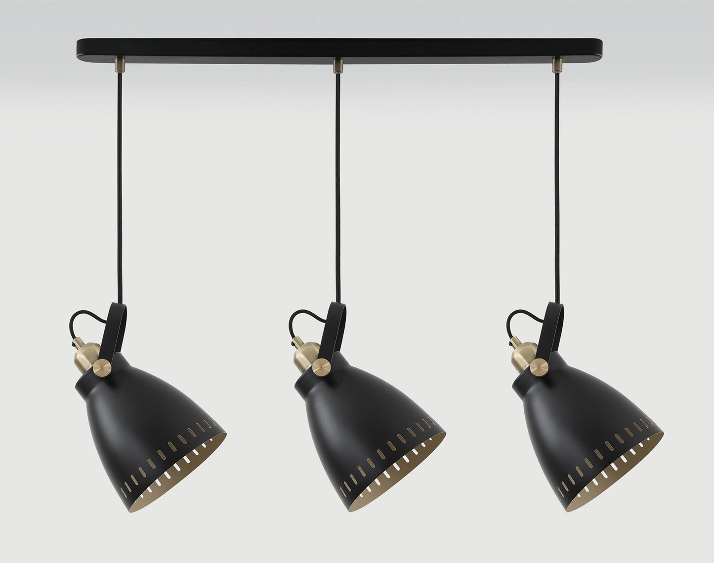 Snelson Linear Pendant, 3 x E27, Matt Black and Antique Brass and Khaki