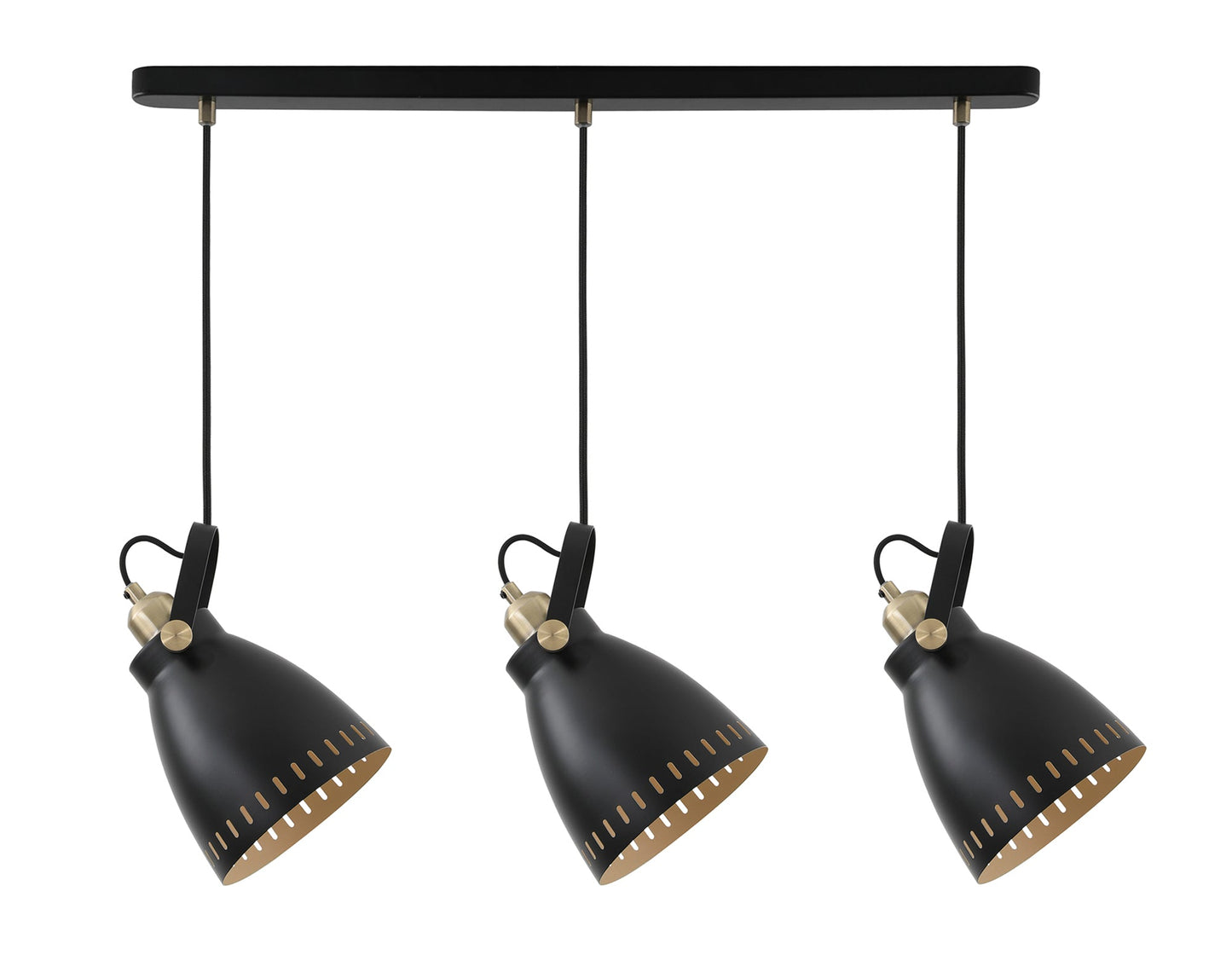 Snelson Linear Pendant, 3 x E27, Matt Black and Antique Brass and Khaki