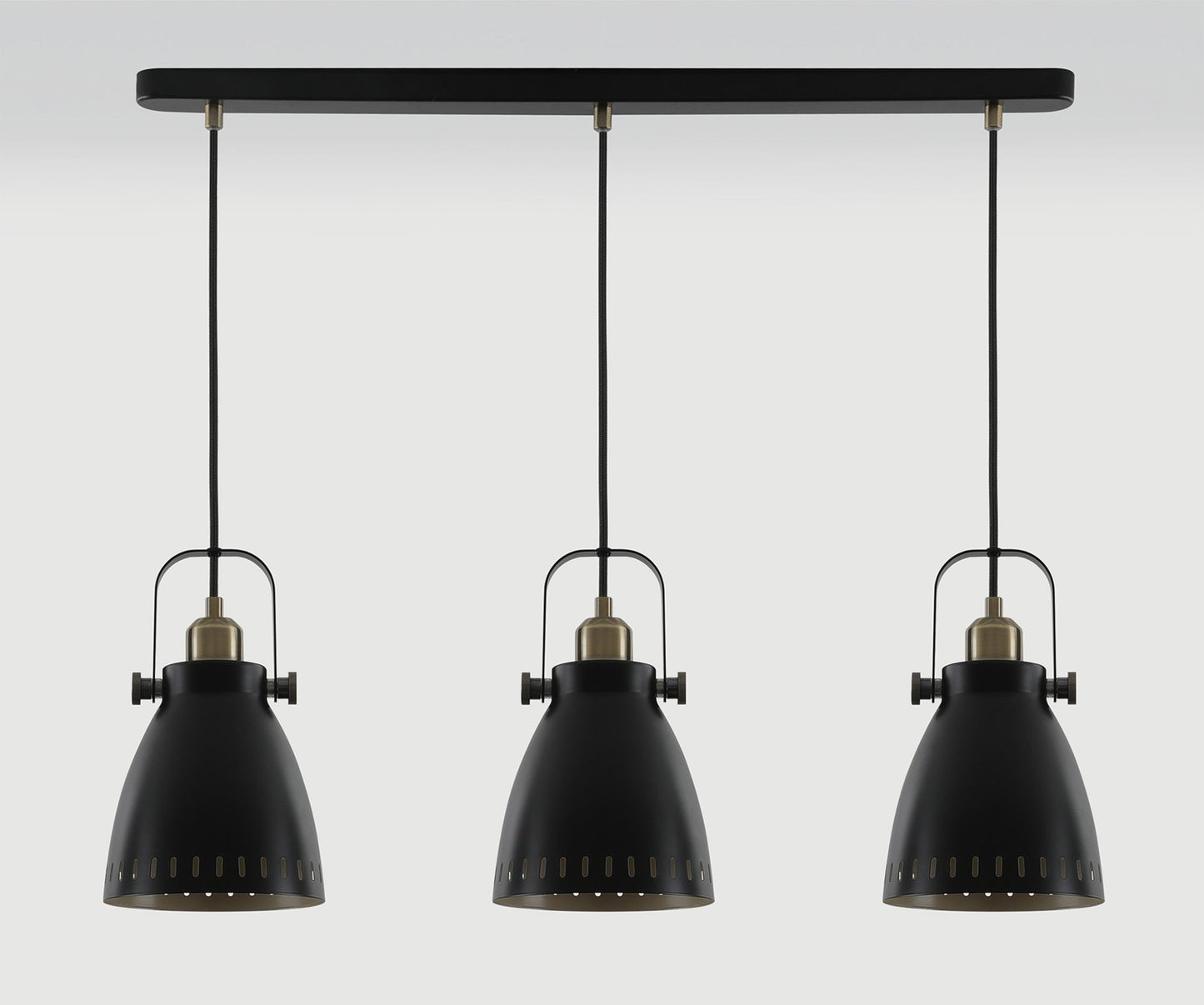 Snelson Linear Pendant, 3 x E27, Matt Black and Antique Brass and Khaki