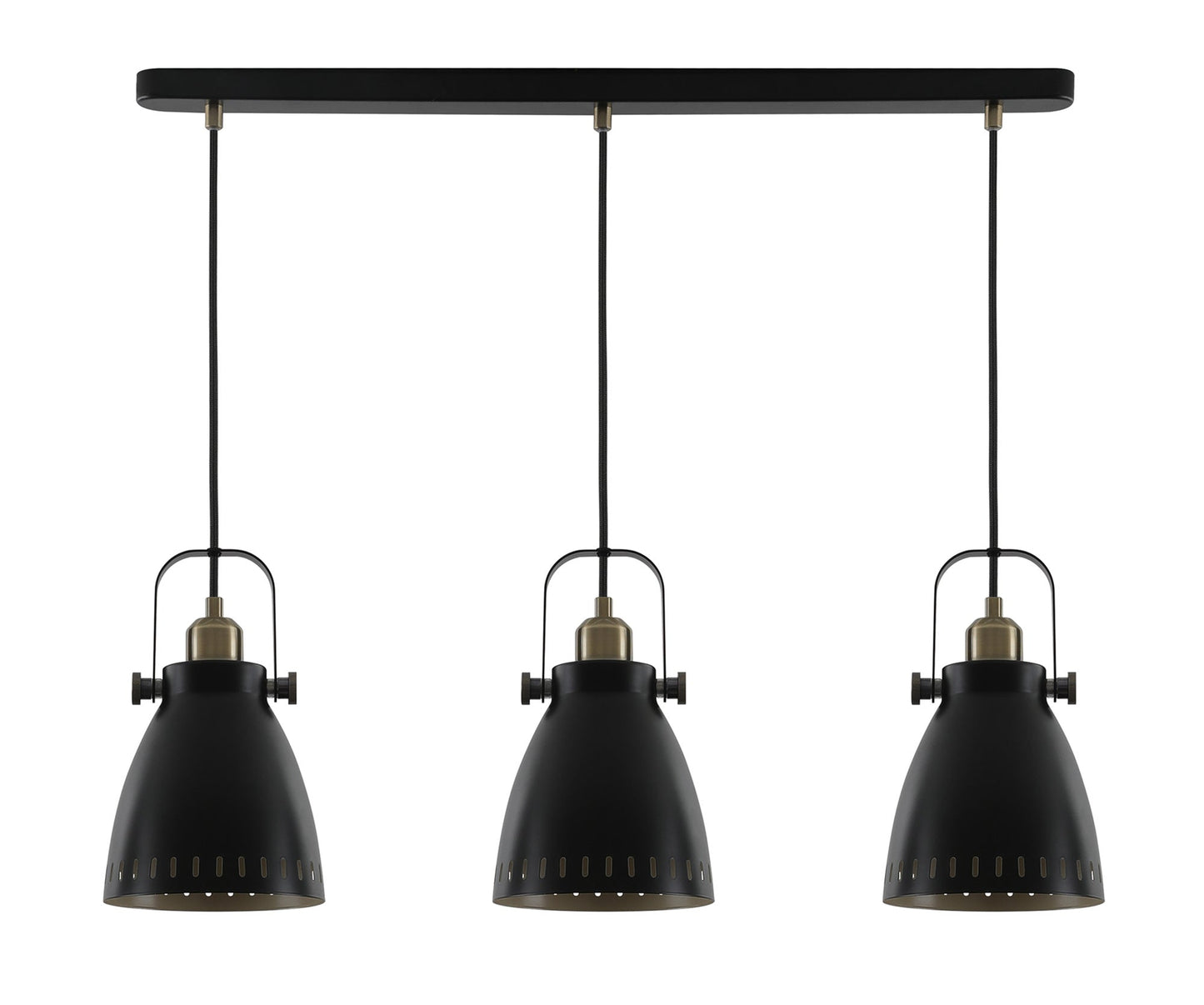 Snelson Linear Pendant, 3 x E27, Matt Black and Antique Brass and Khaki