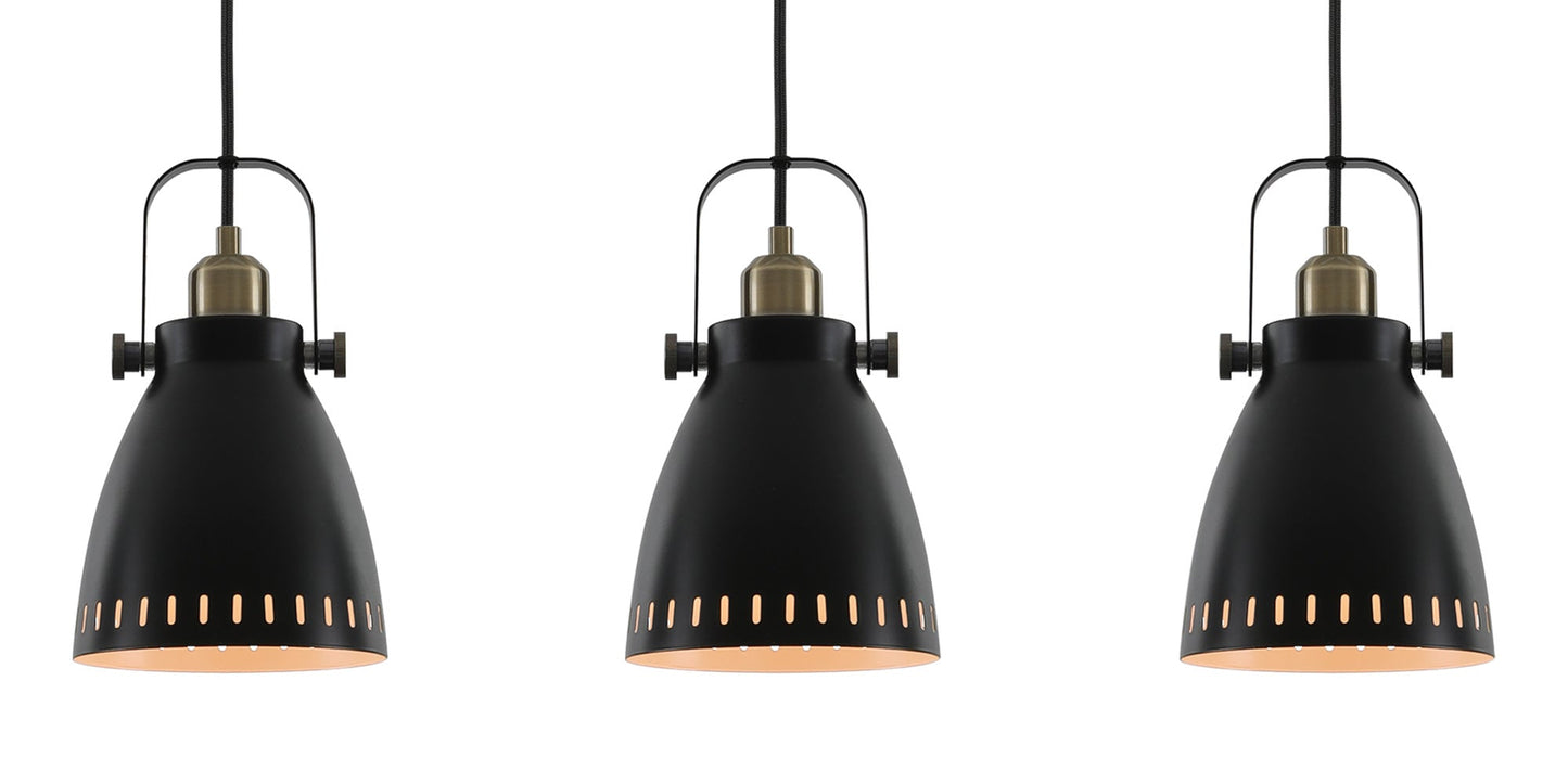 Snelson Linear Pendant, 3 x E27, Matt Black and Antique Brass and Khaki