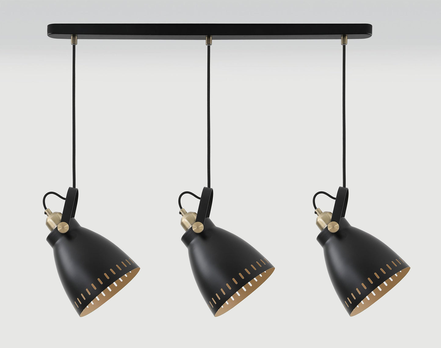 Snelson Linear Pendant, 3 x E27, Matt Black and Antique Brass and Khaki